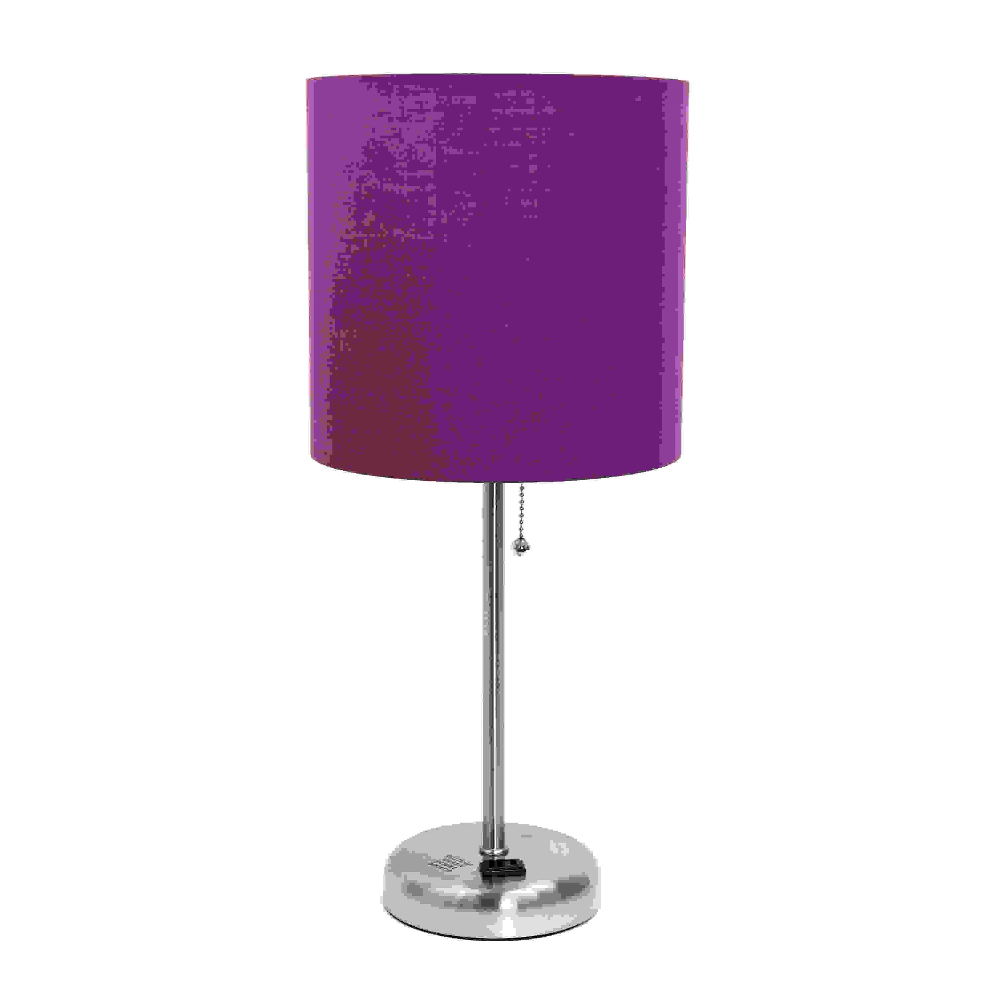 Simple Designs Stick Lamp with Charging Outlet and Fabric Shade, Purple