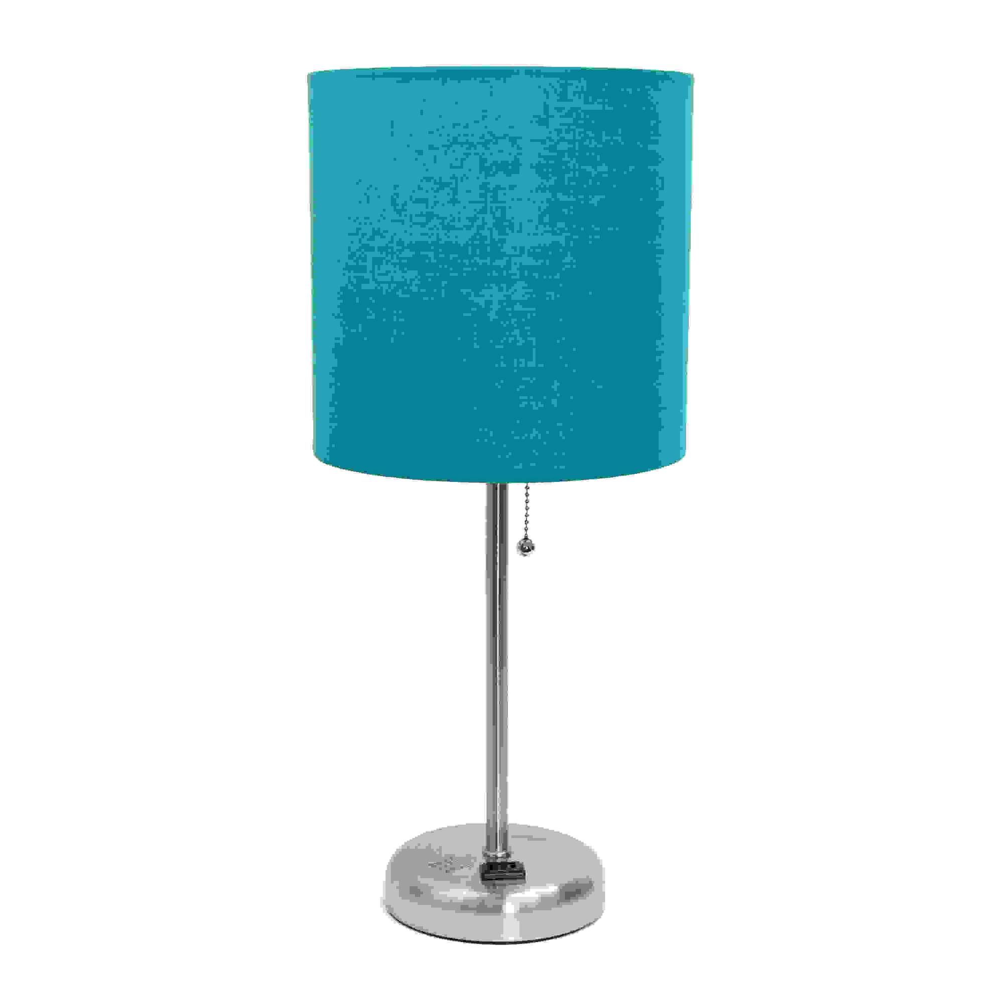 Simple Designs Stick Lamp with Charging Outlet and Fabric Shade, Teal