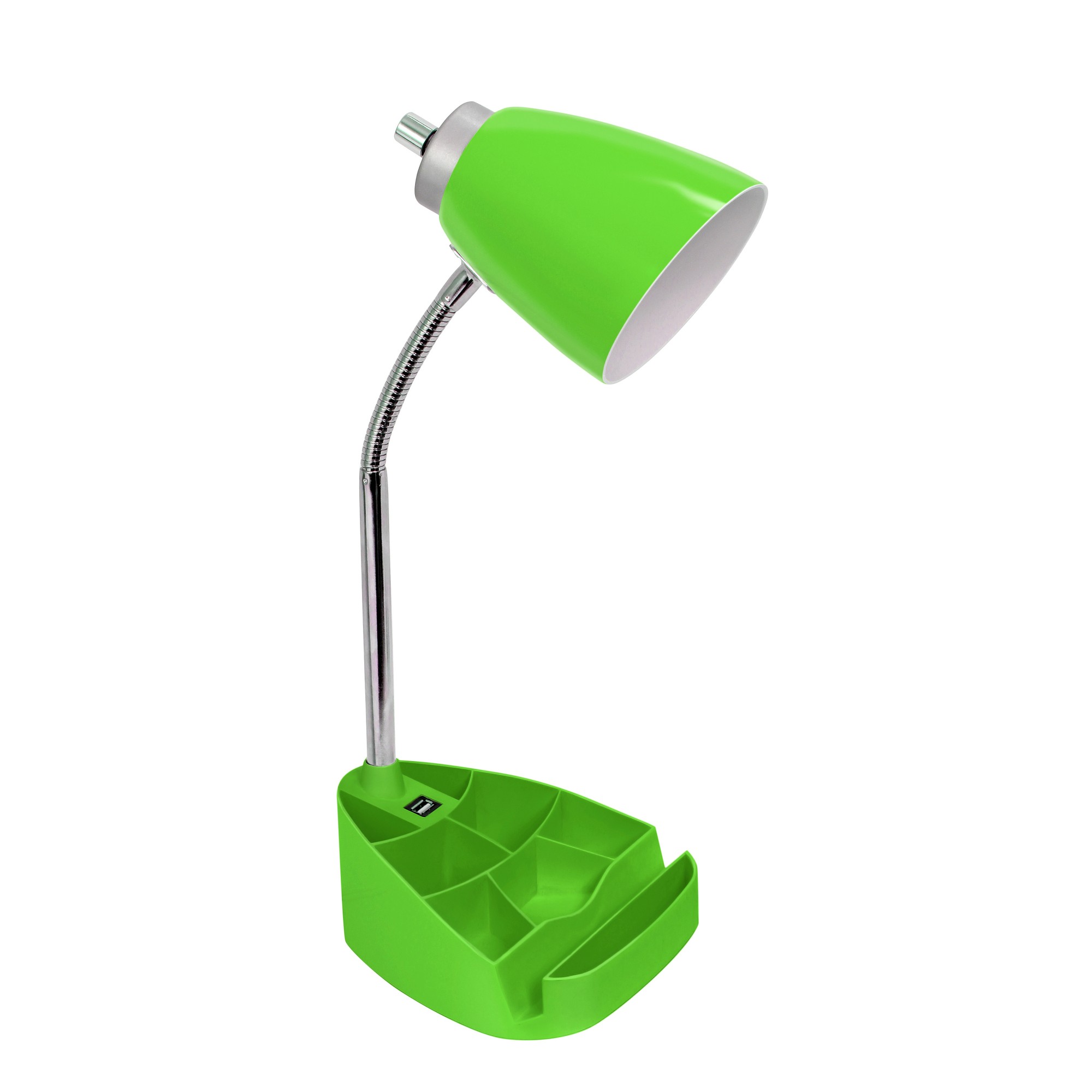 Simple Designs Gooseneck Organizer Desk Lamp with iPad Tablet Stand Book Holder and USB port, Green