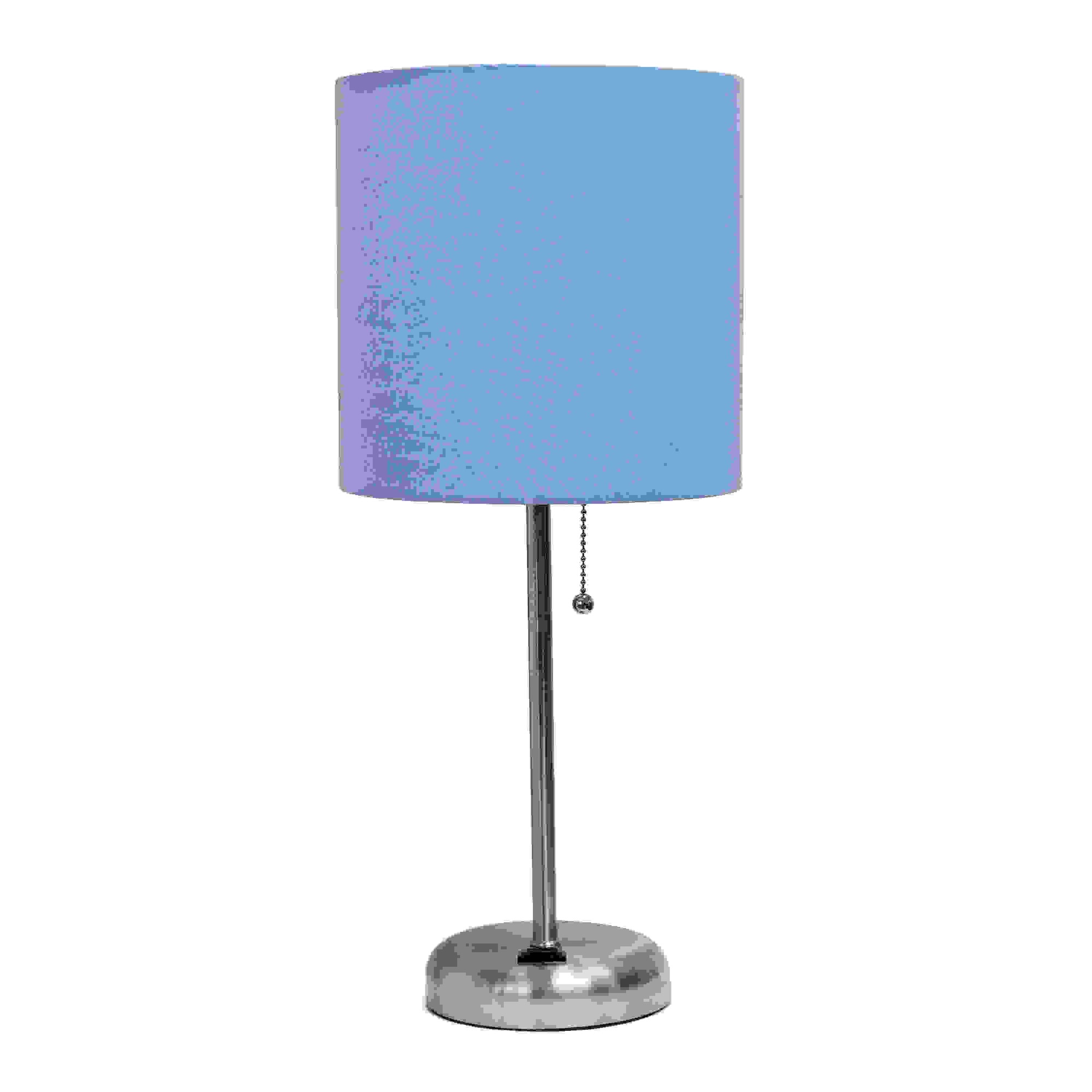 Simple Designs Stick Lamp with Charging Outlet and Fabric Shade, Blue
