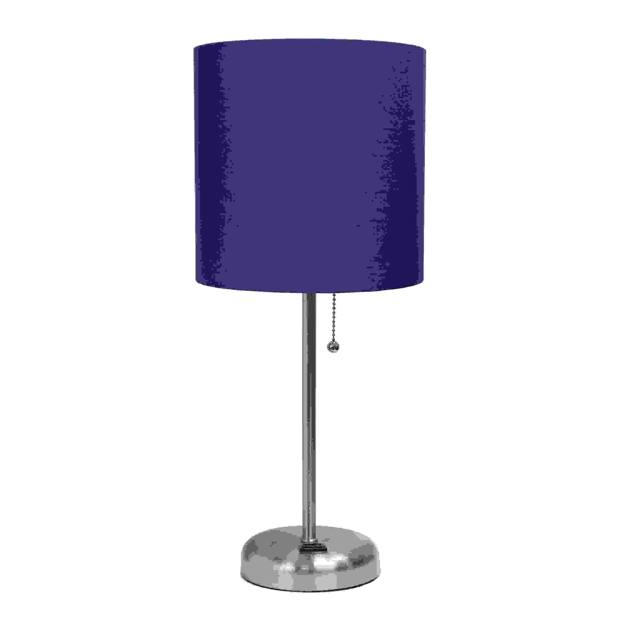 Simple Designs Stick Lamp with Charging Outlet and Fabric Shade, Navy