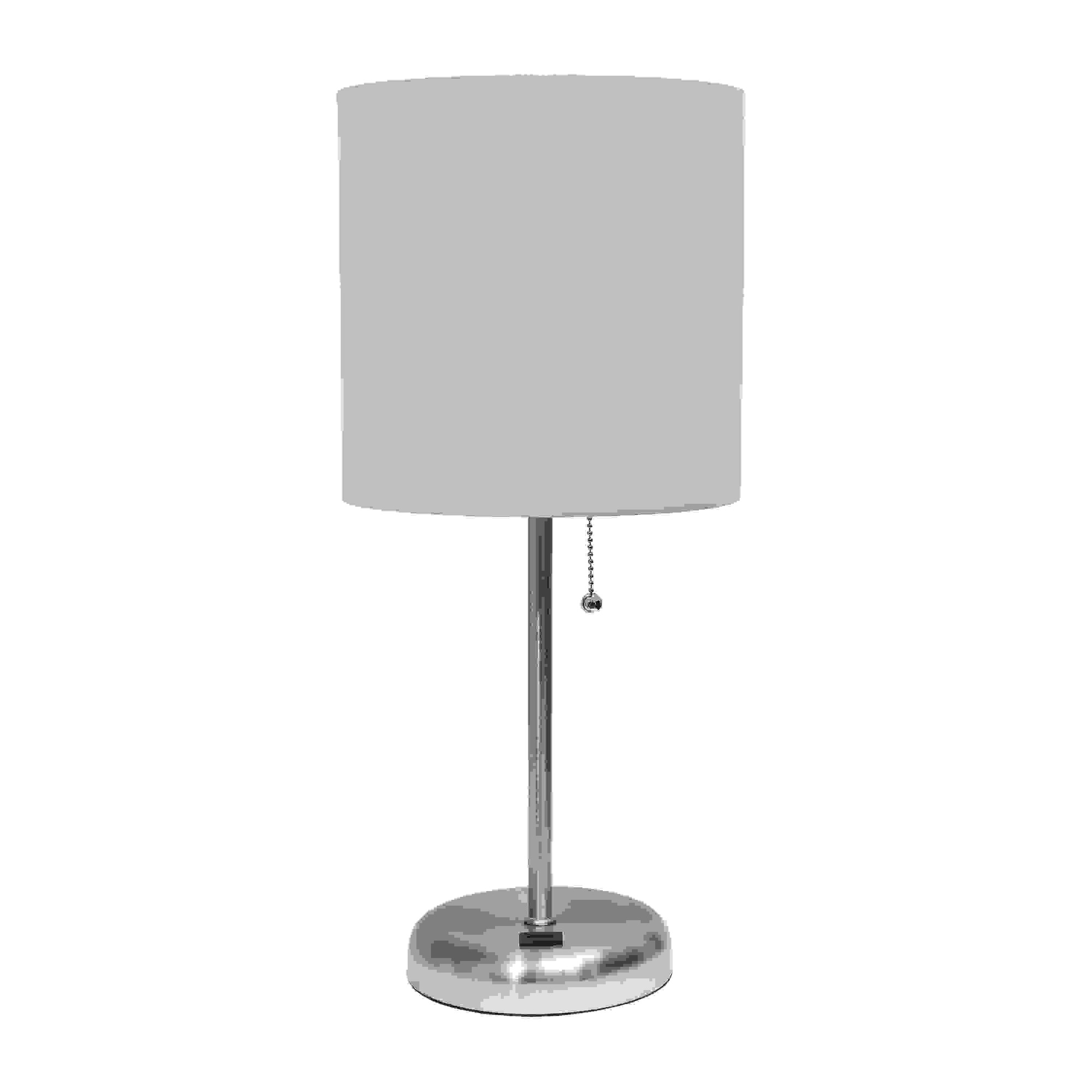 Simple Designs Stick Lamp with USB charging port and Fabric Shade, Gray