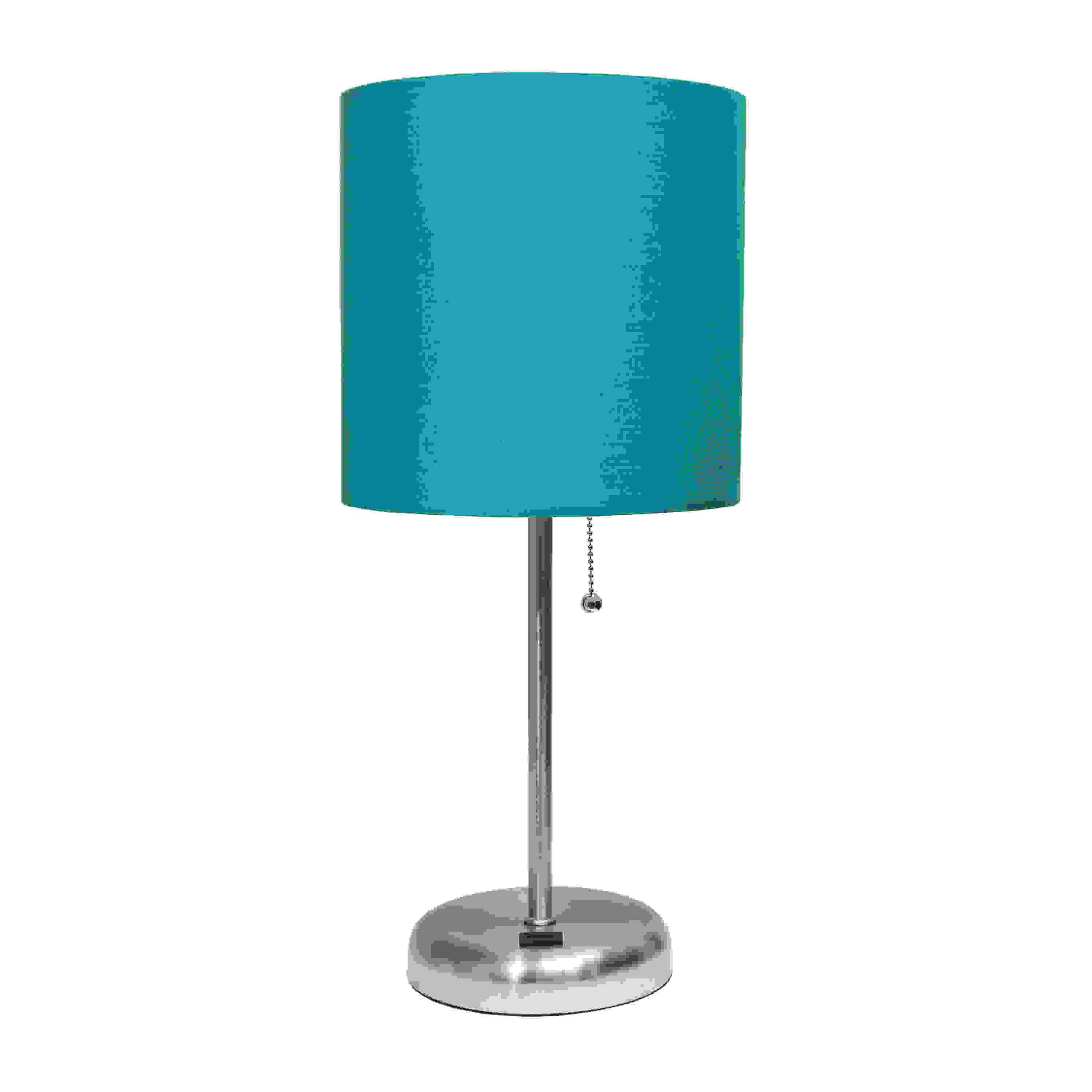 Simple Designs Stick Lamp with USB charging port and Fabric Shade, Teal