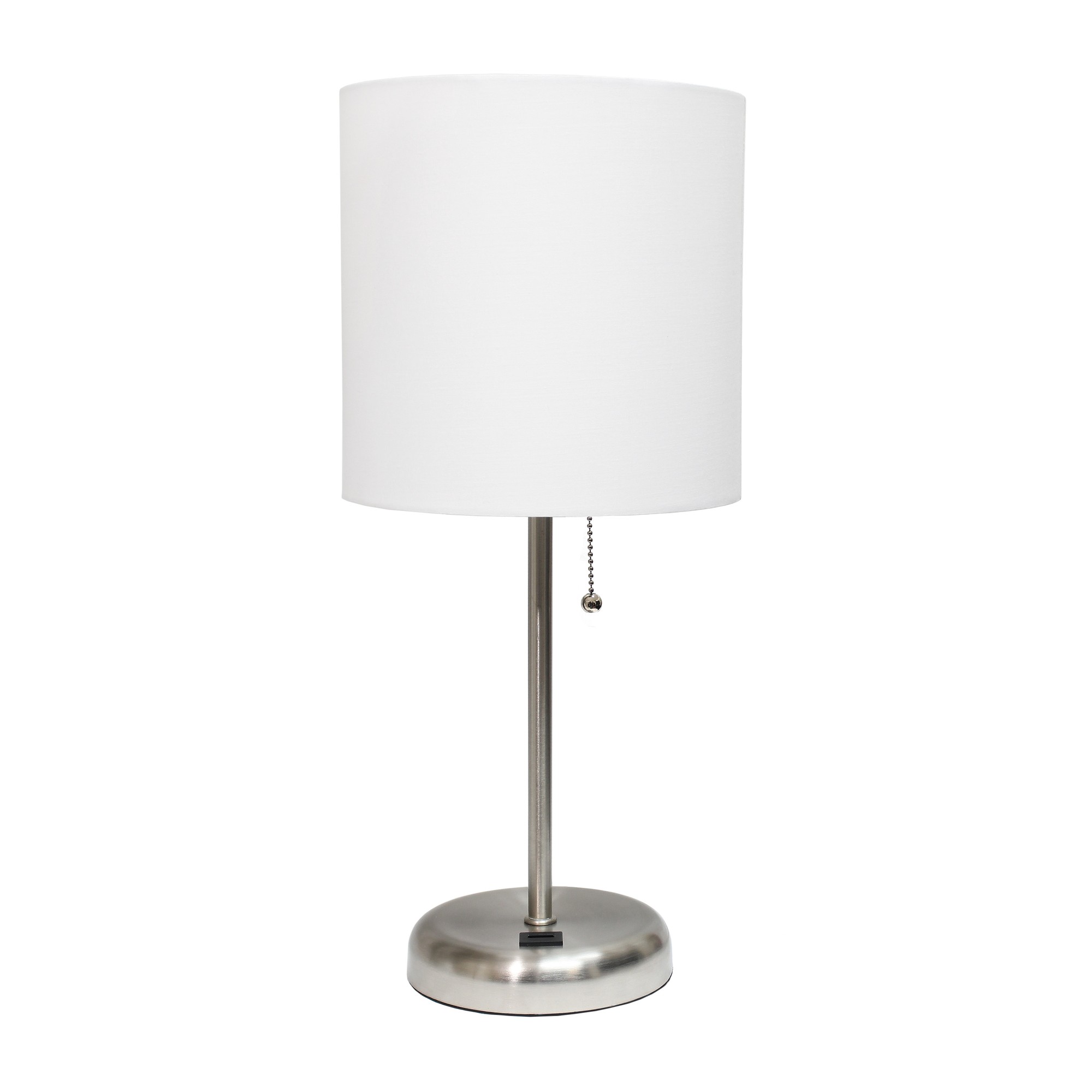Simple Designs Stick Lamp with USB charging port and Fabric Shade, White