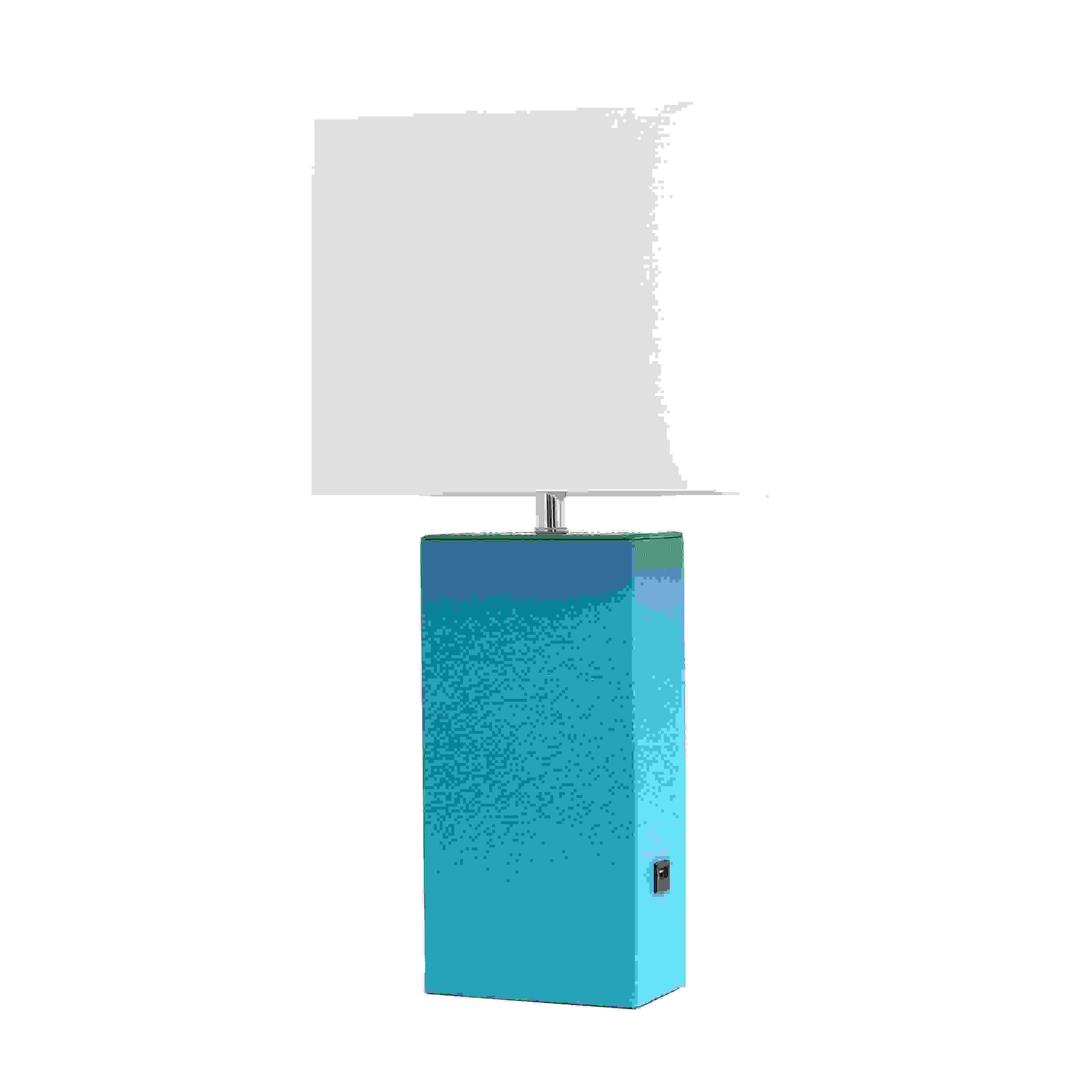 Elegant Designs Modern Leather Table Lamp with USB and White Fabric Shade