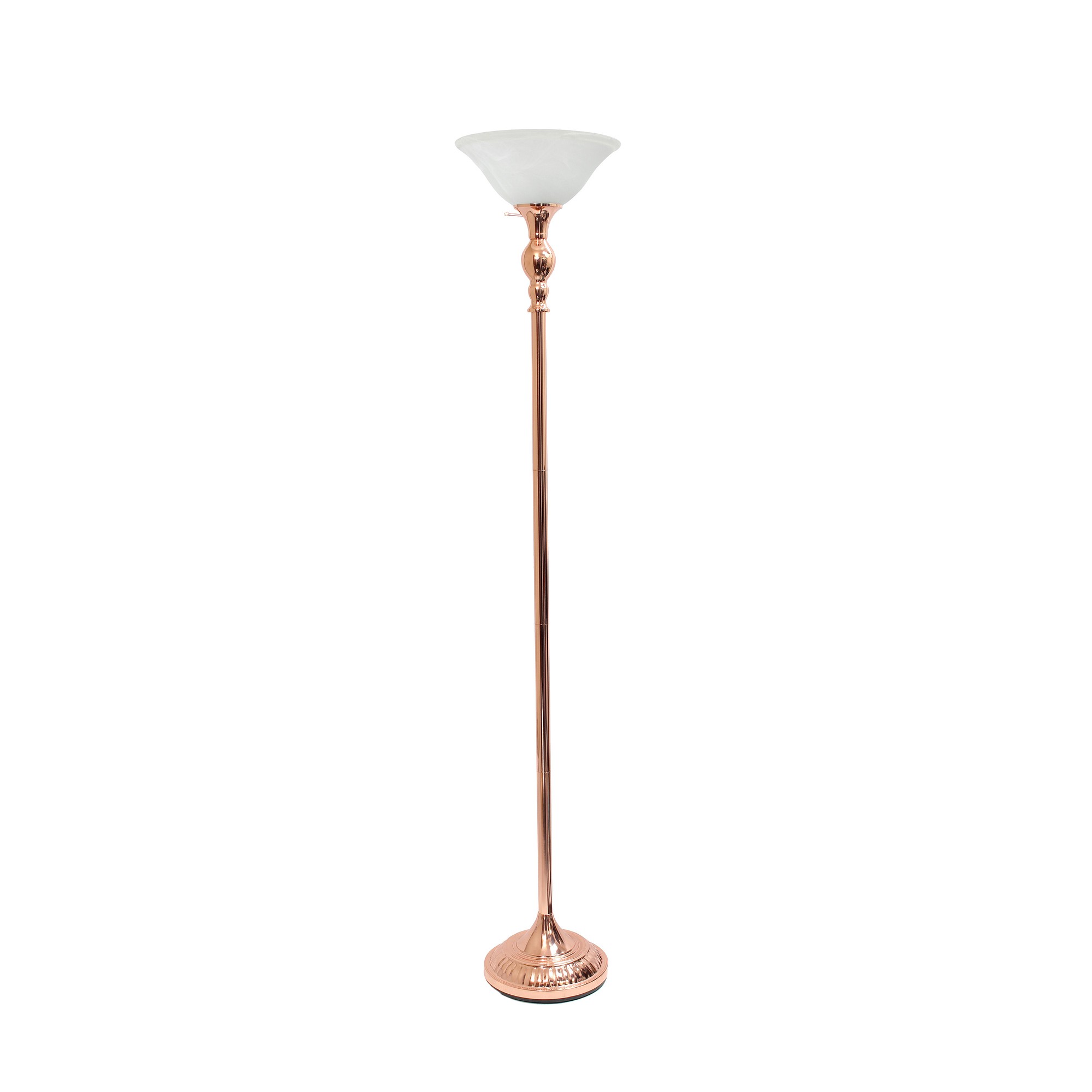 Elegant Designs 1 Light Torchiere Floor Lamp with Marbleized White Glass Shade, Rose Gold