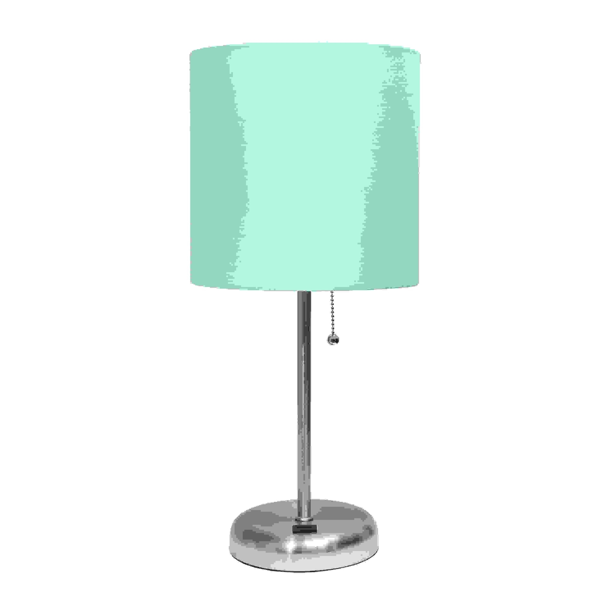 Simple Designs Stick Lamp with USB charging port and Fabric Shade, Aqua