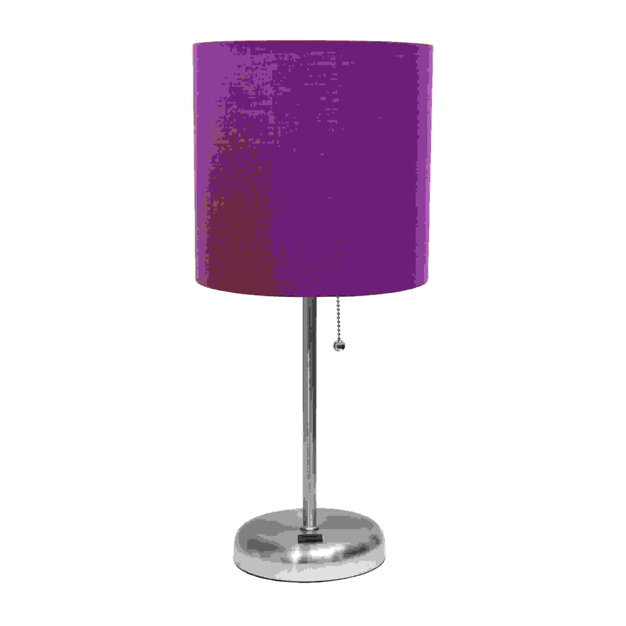 Simple Designs Stick Lamp with USB charging port and Fabric Shade, Purple