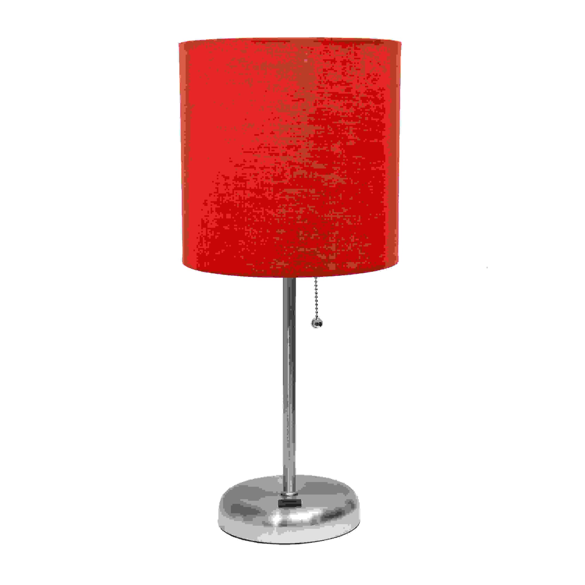 Simple Designs Stick Lamp with USB charging port and Fabric Shade, Red