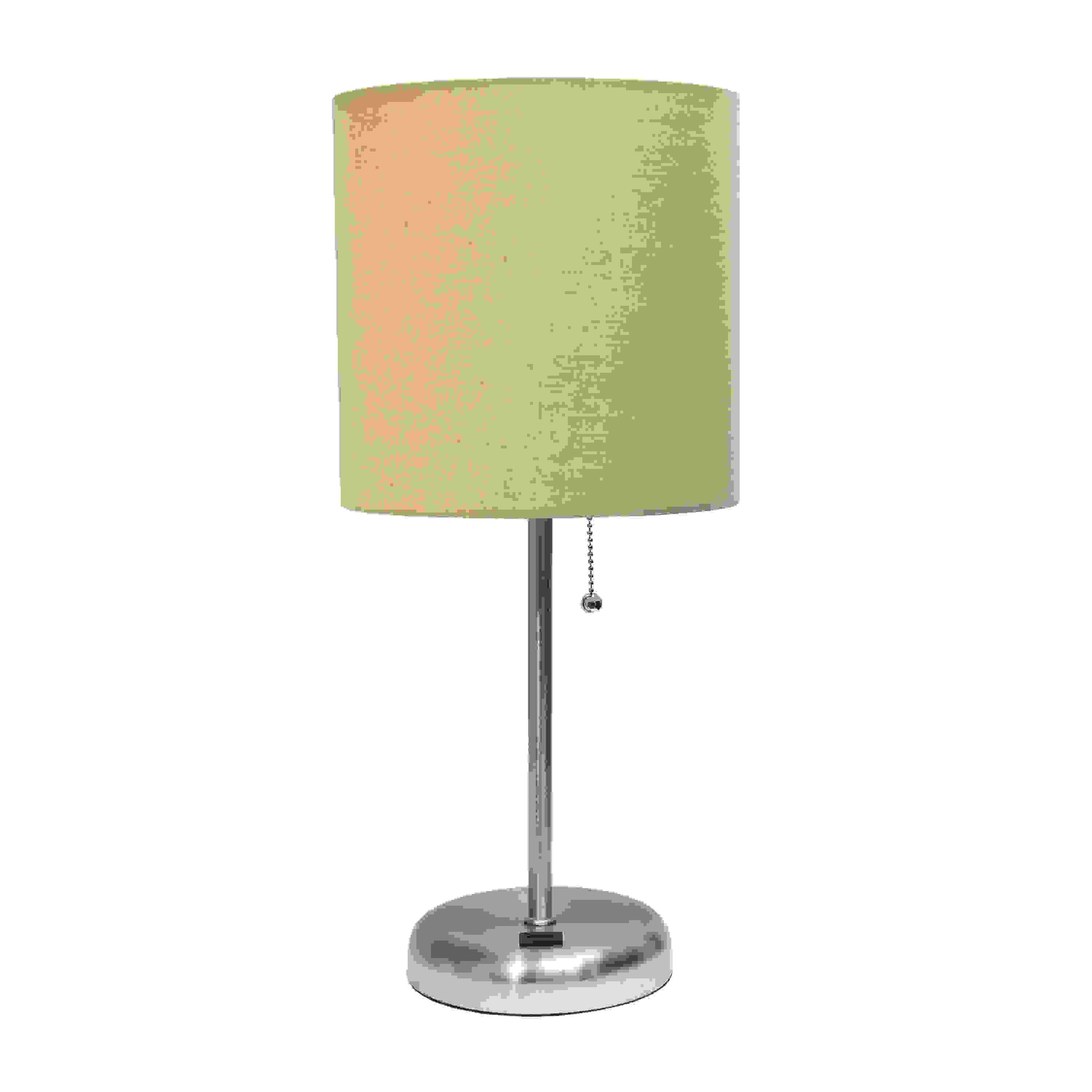 Simple Designs Stick Lamp with USB charging port and Fabric Shade, Tan