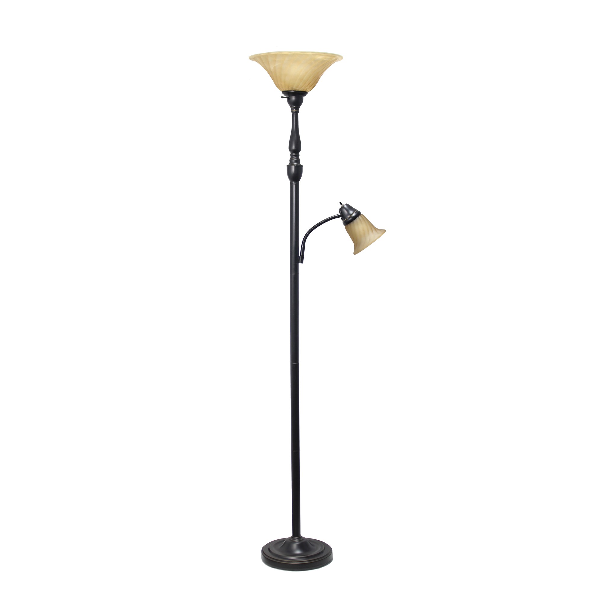 Elegant Designs 2 Light Mother Daughter Floor Lamp with Amber Marble Glass Shades, Restoration Bronze and Amber