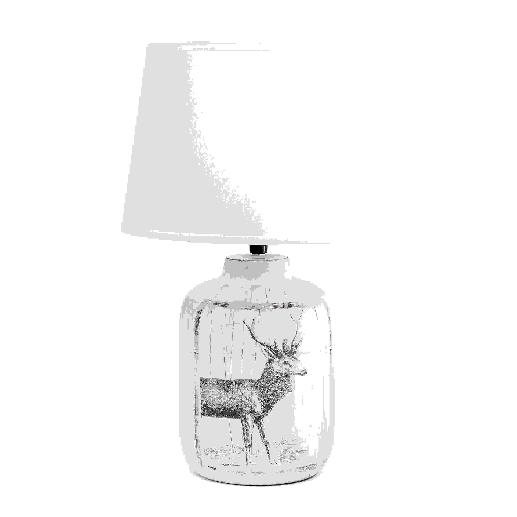 Simple Designs Rustic Deer Buck Nature Printed Ceramic Farmhouse Accent Table Lamp with Fabric Shade