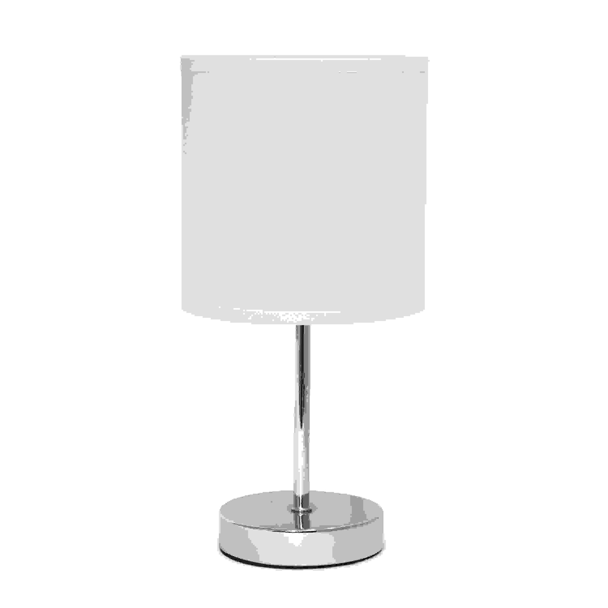 Simple Designs Chrome Mini Basic Table Lamp with Fabric Shade, Blush Pink