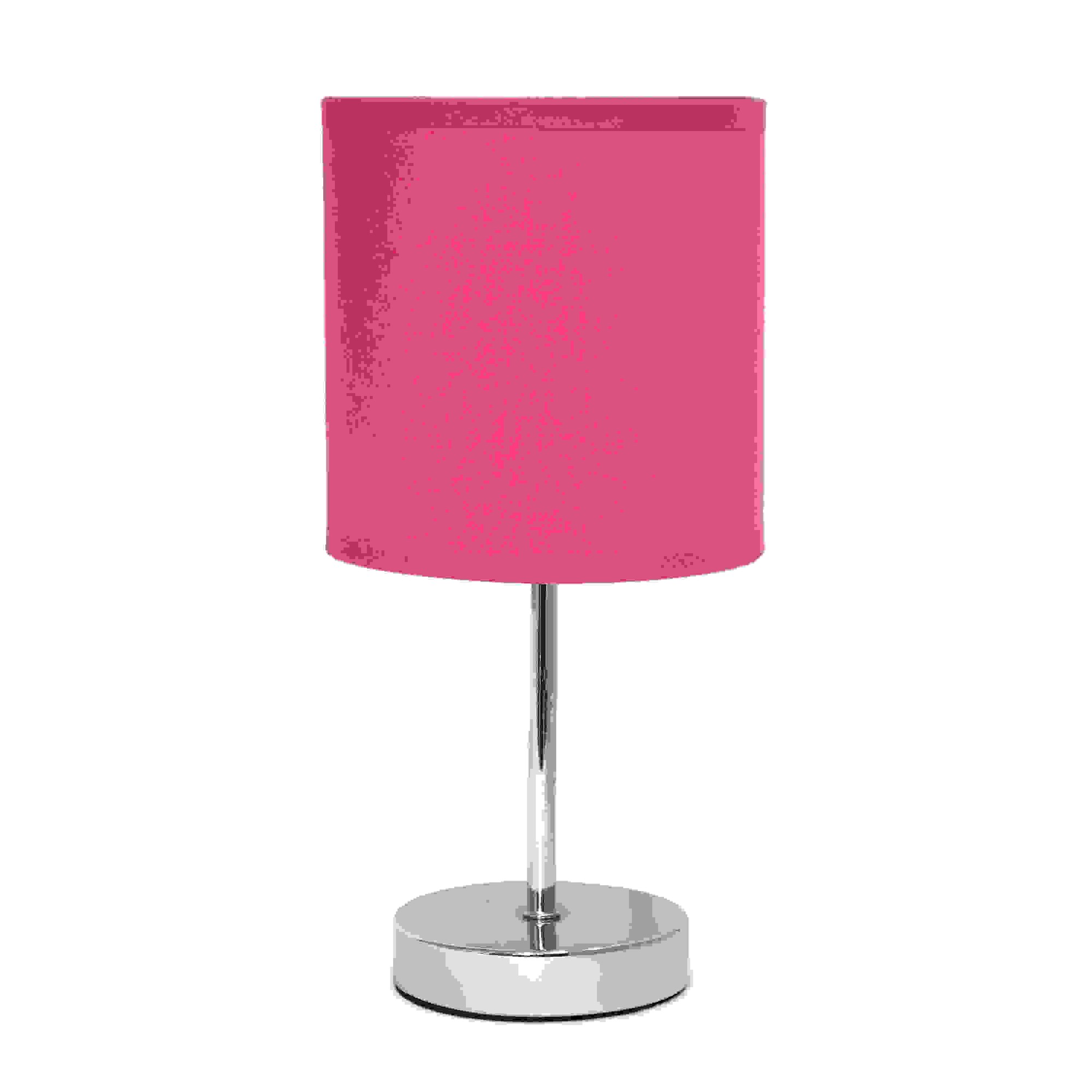 Simple Designs Chrome Mini Basic Table Lamp with Fabric Shade, Hot Pink