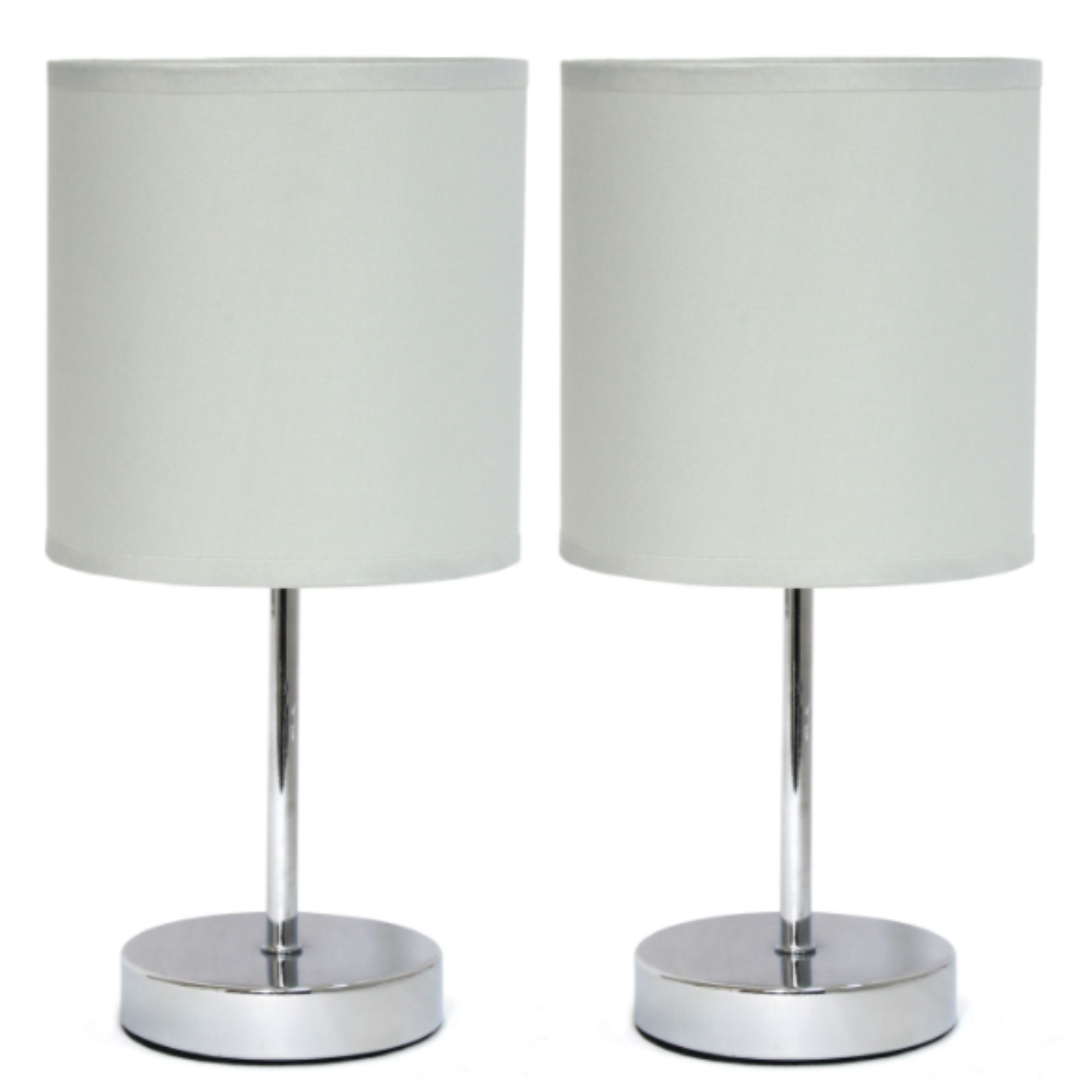 Simple Designs Chrome Mini Basic Table Lamp with Fabric Shade 2 Pack Set, Slate Gray