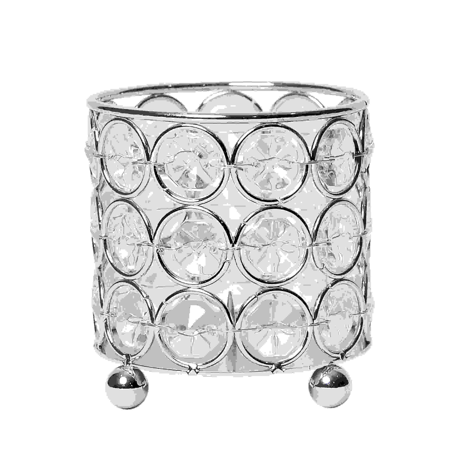 Elegant Designs Elipse Crystal Decorative Flower Vase, Candle Holder, Wedding Centerpiece, 3.25 Inch, Chrome