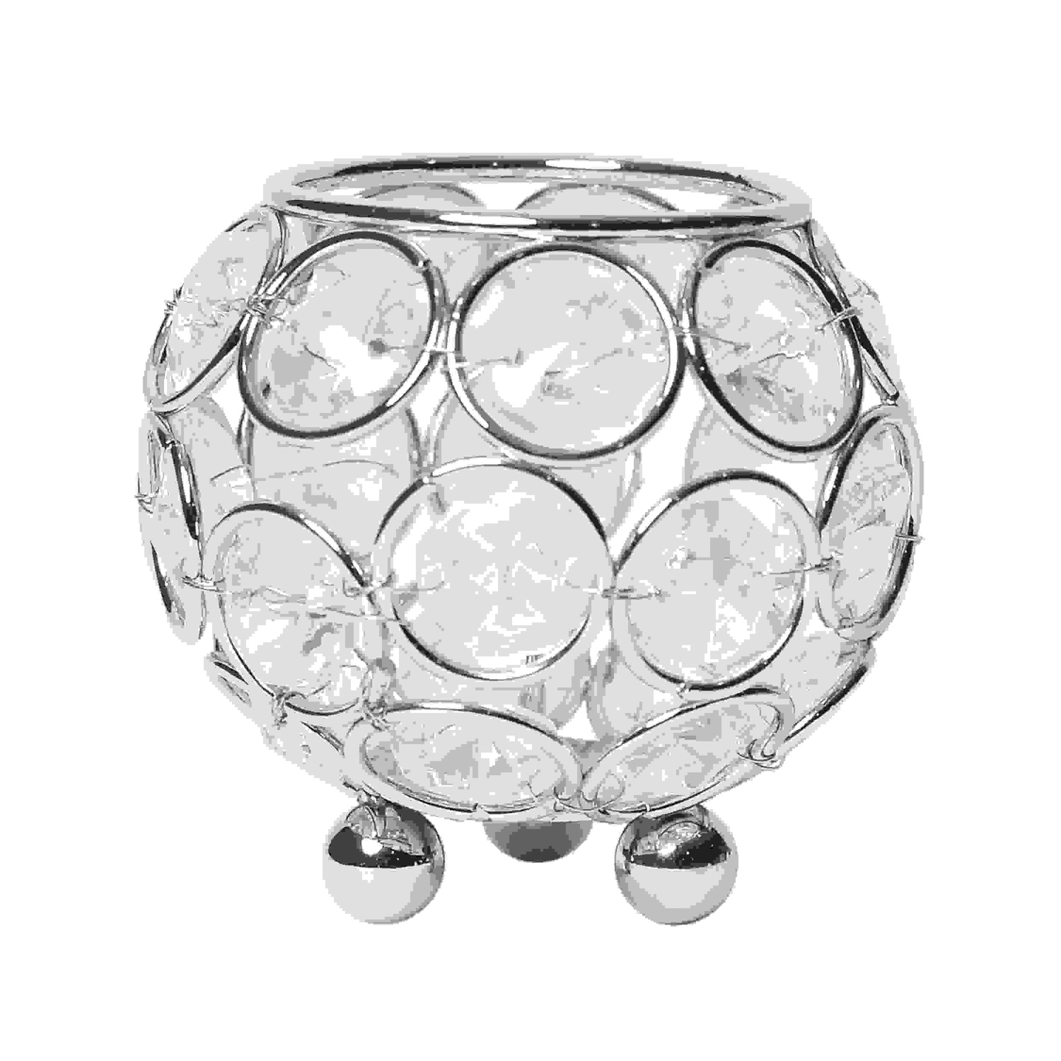 Elegant Designs Elipse Crystal Circular Bowl Candle Holder, Flower Vase, Wedding Centerpiece, Favor, 3 Inch, Chrome