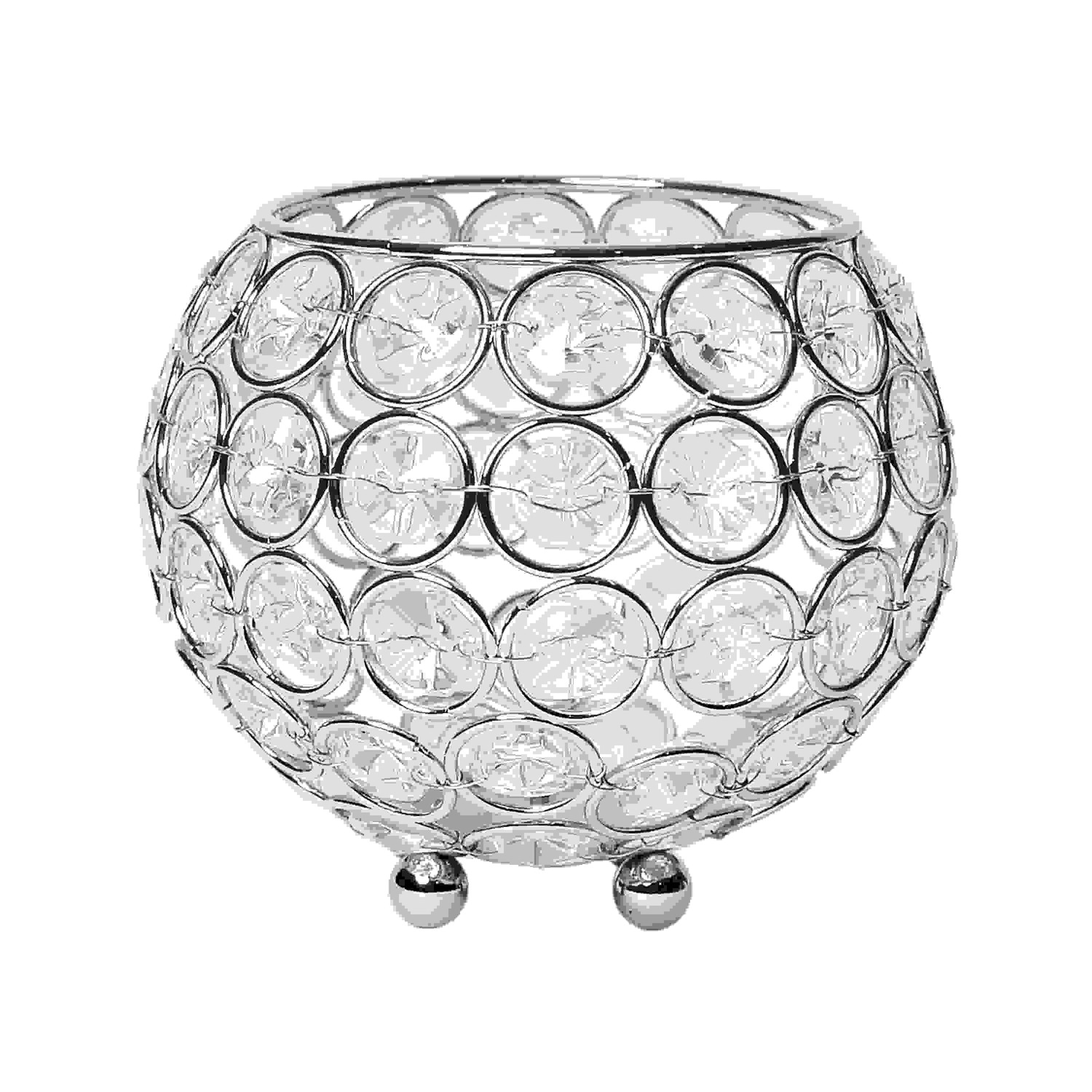 Elegant Designs Elipse Crystal Circular Bowl Candle Holder, Flower Vase, Wedding Centerpiece, Favor, 4.25 Inch, Chrome