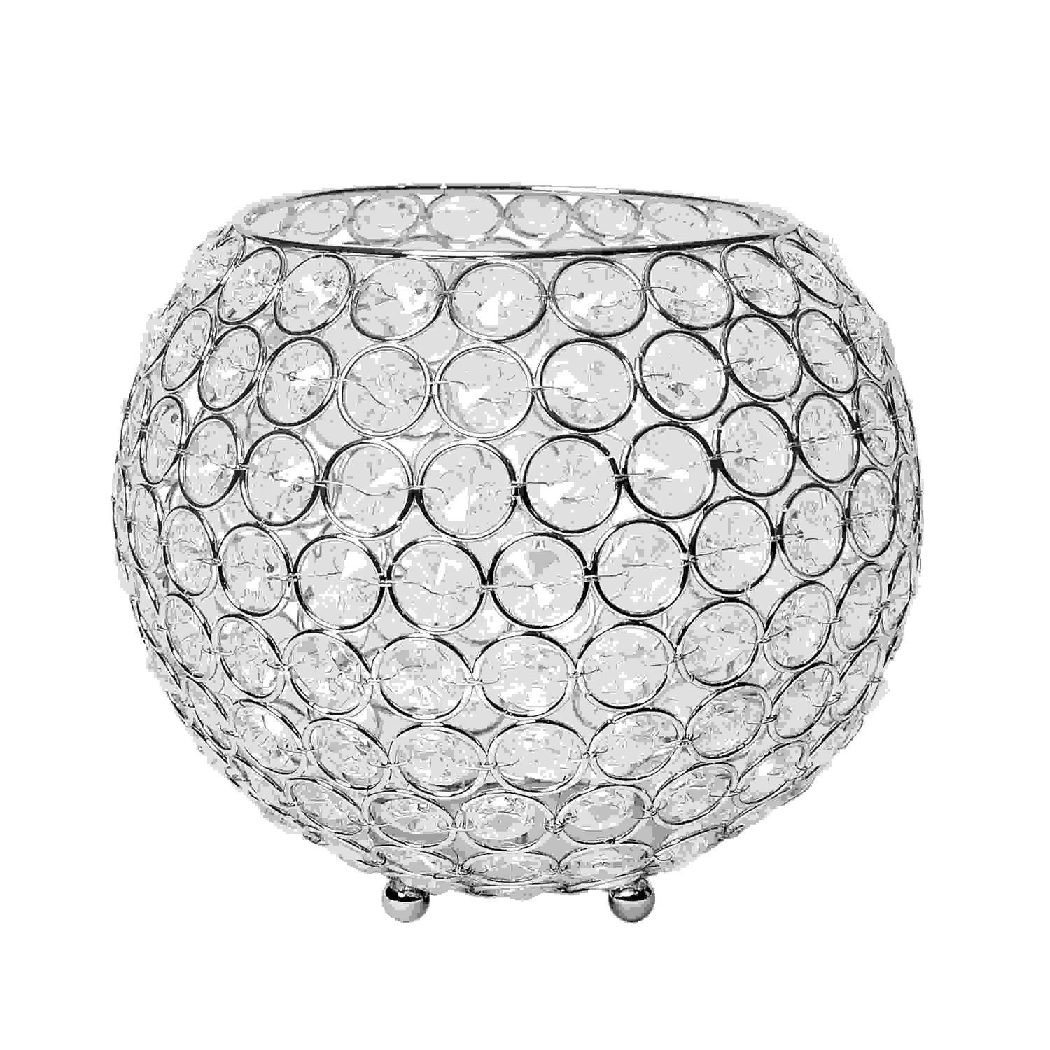 Elegant Designs Elipse Crystal Circular Bowl Candle Holder, Flower Vase, Wedding Centerpiece, Favor, 6.75 Inch, Chrome