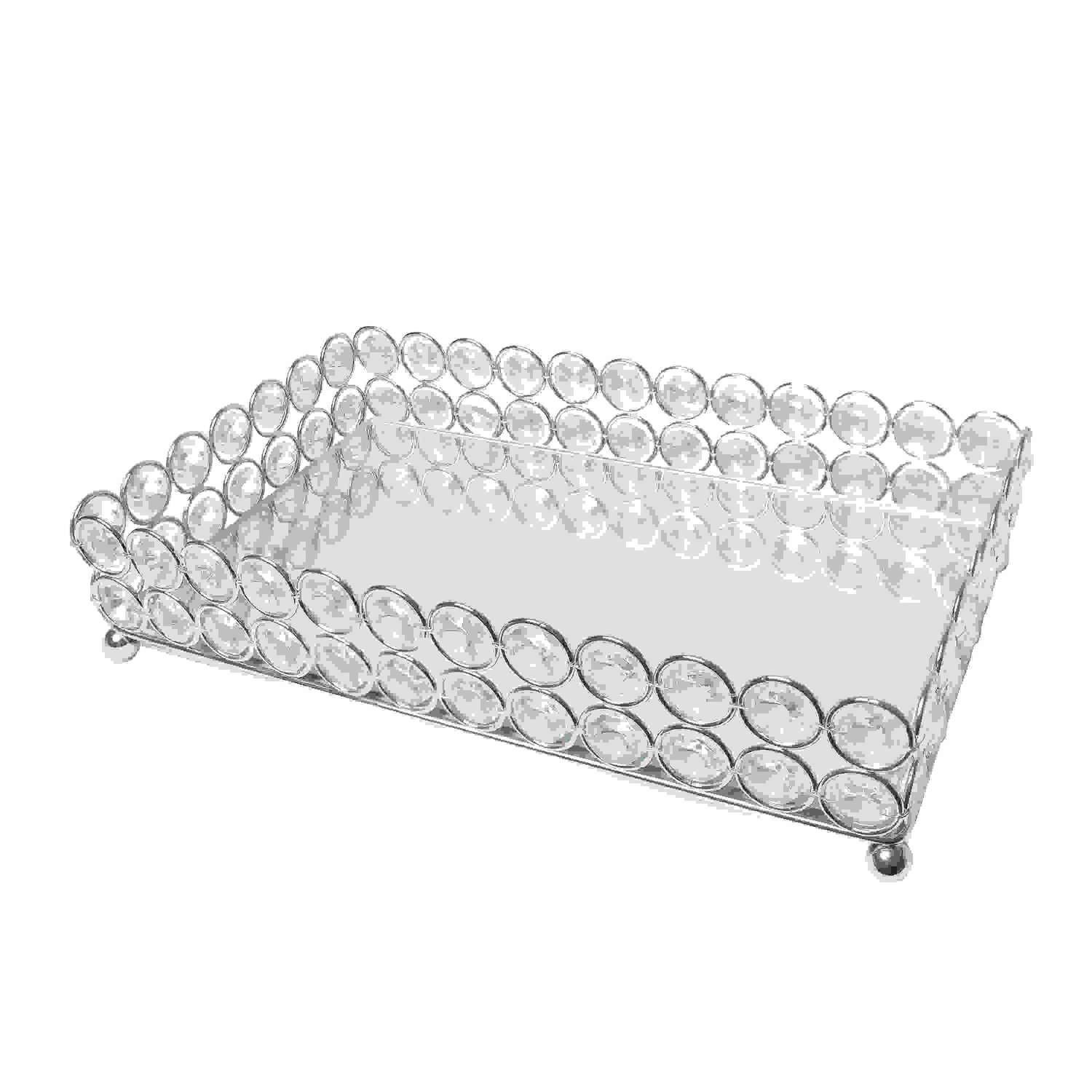 Elegant Designs Elipse Crystal Decorative Mirrored Jewelry or Makeup Vanity Organizer Tray, Chrome