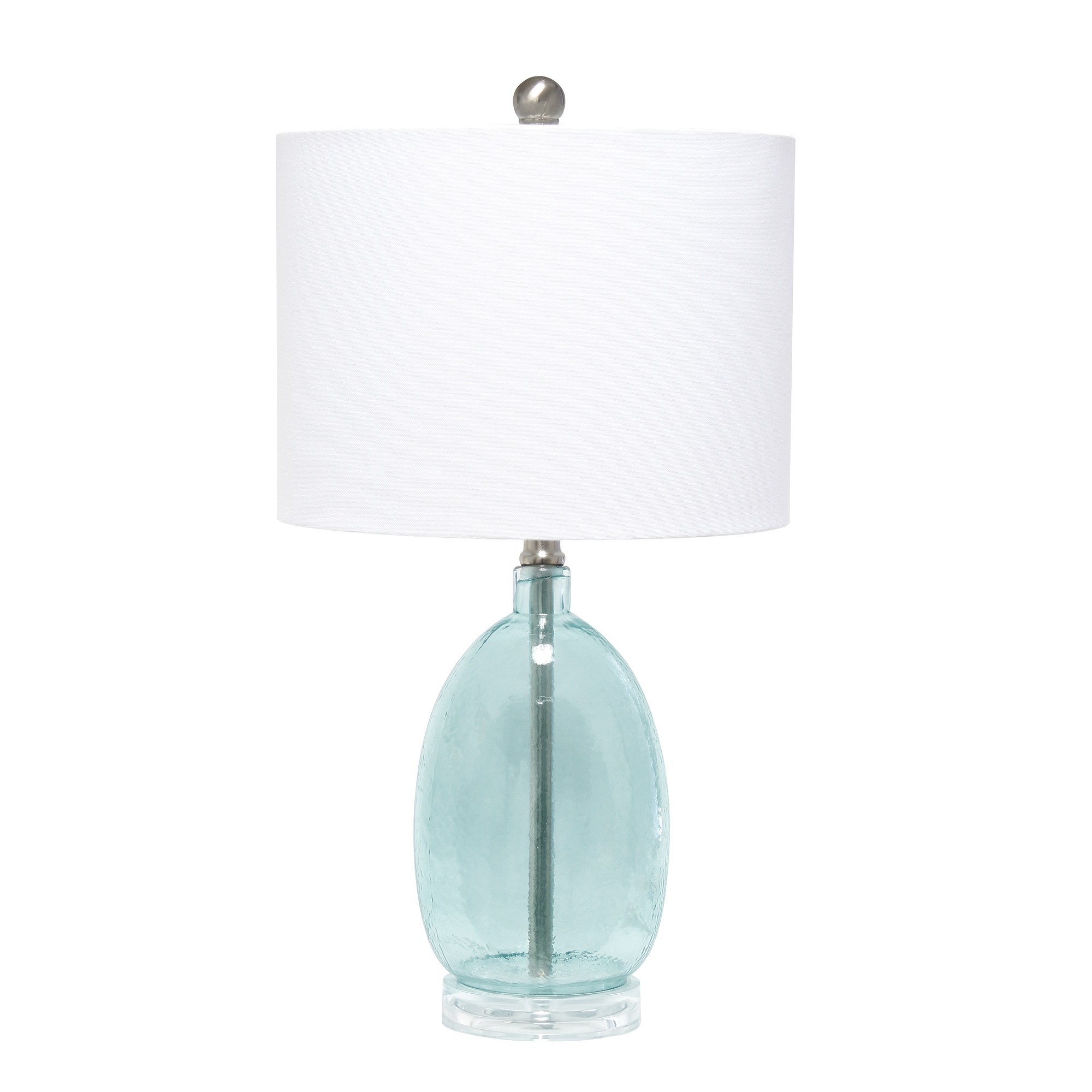  Lalia Home Oval Glass Table Lamp with White Drum Shade, Clear Blue