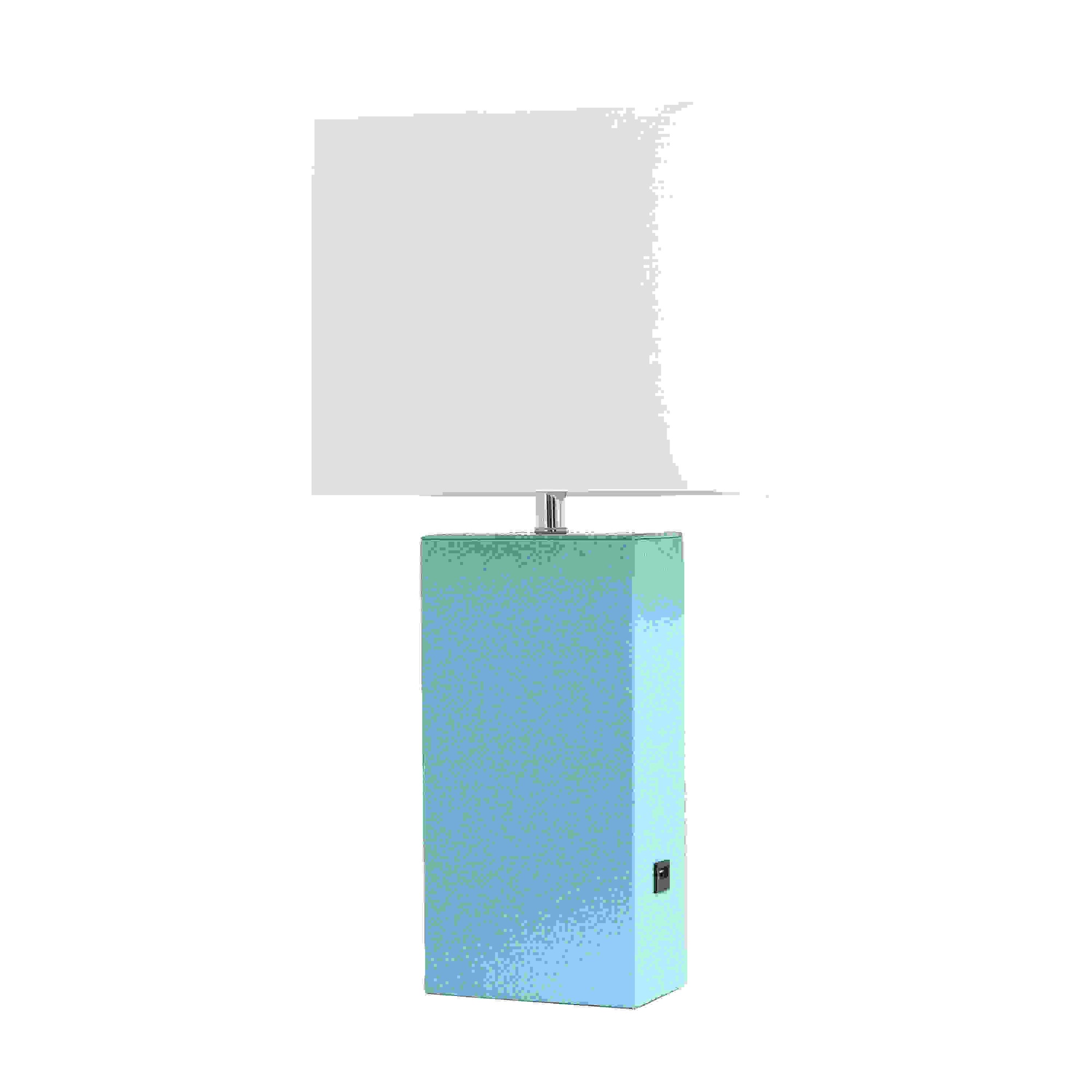 Elegant Designs Modern Leather Table Lamp with USB and White Fabric Shade