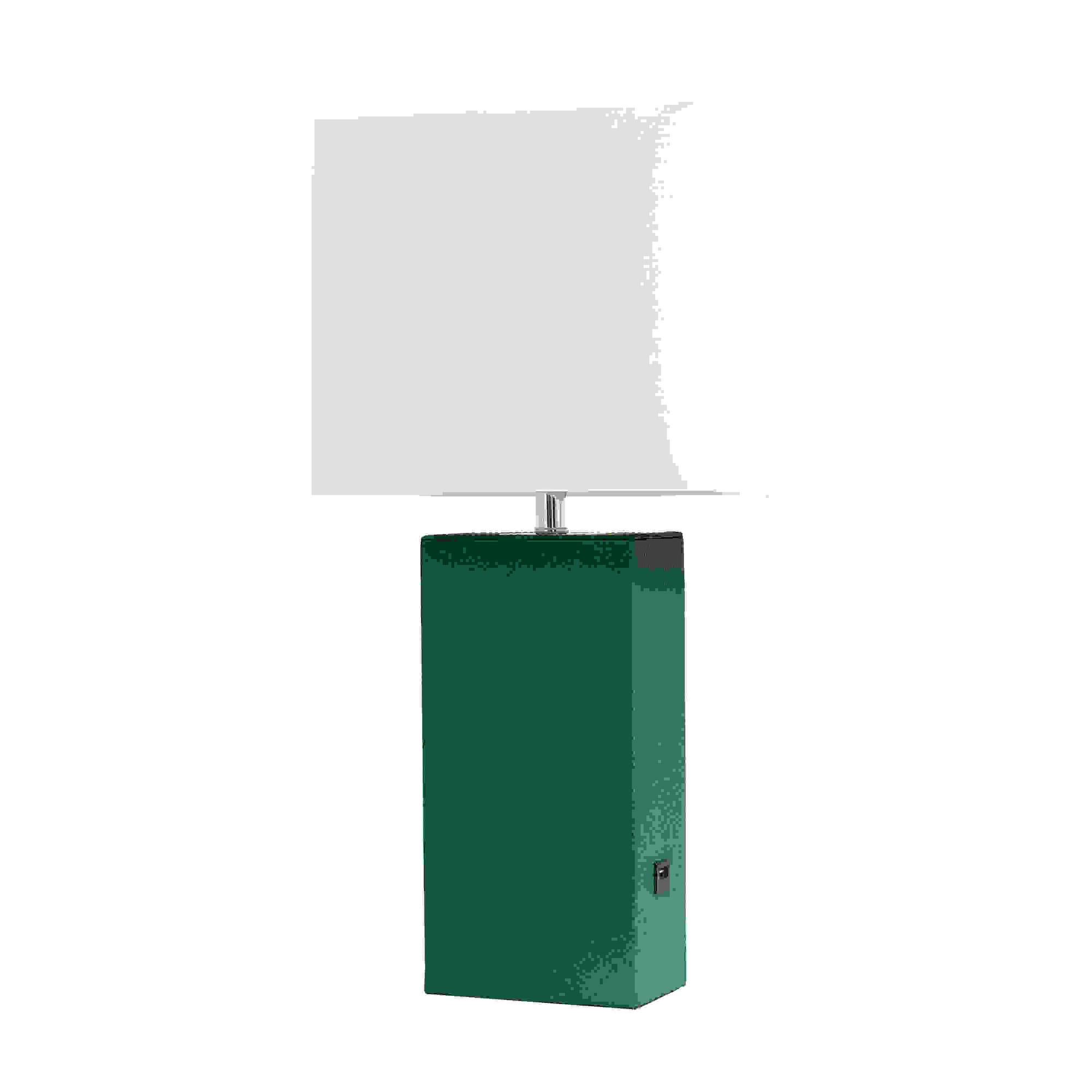 Elegant Designs Modern Leather Table Lamp with USB and White Fabric Shade