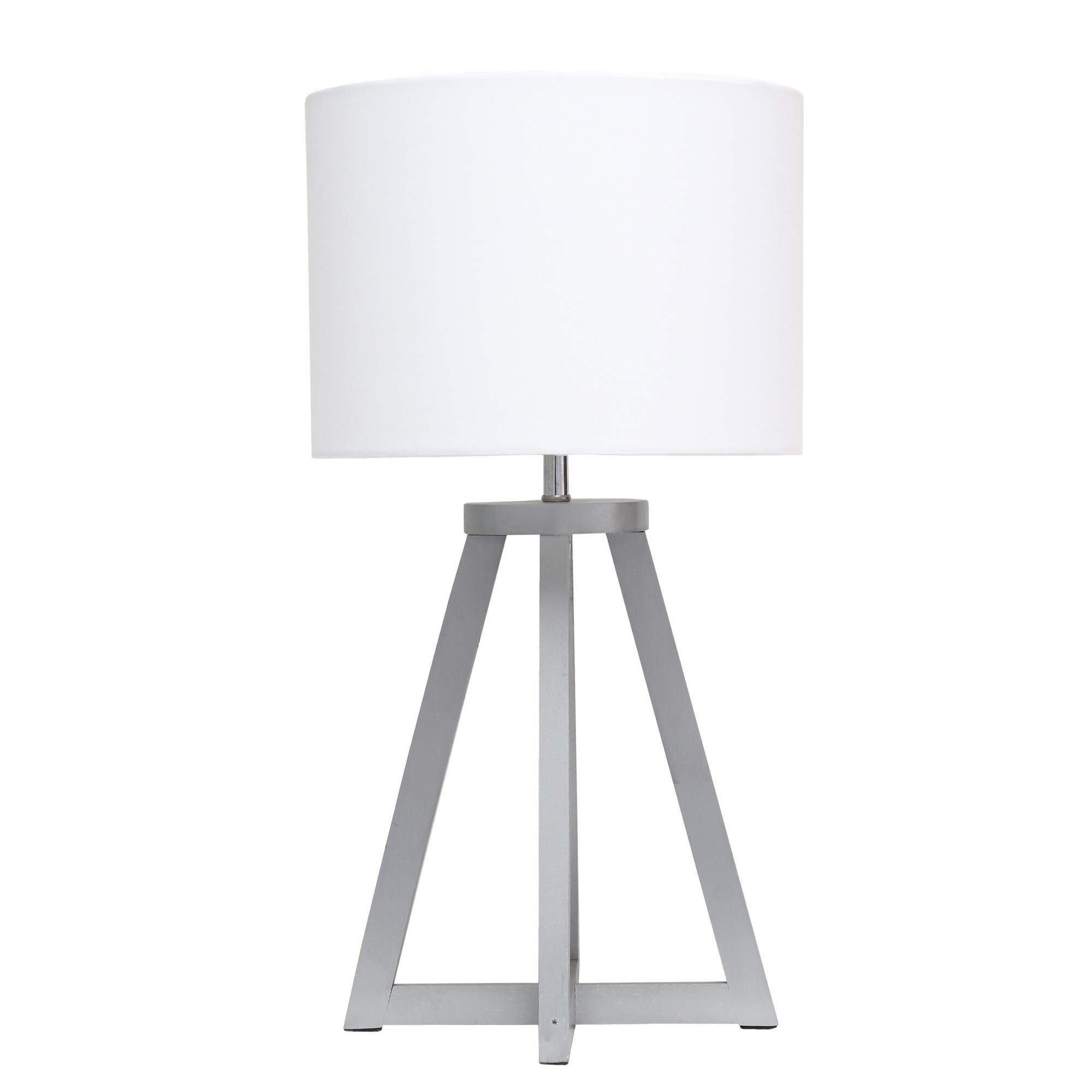 Simple Designs Interlocked Triangular Gray Wood Table Lamp with White Fabric Shade
