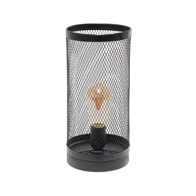 Simple Designs Black Mesh Cylindrical Steel Table Lamp