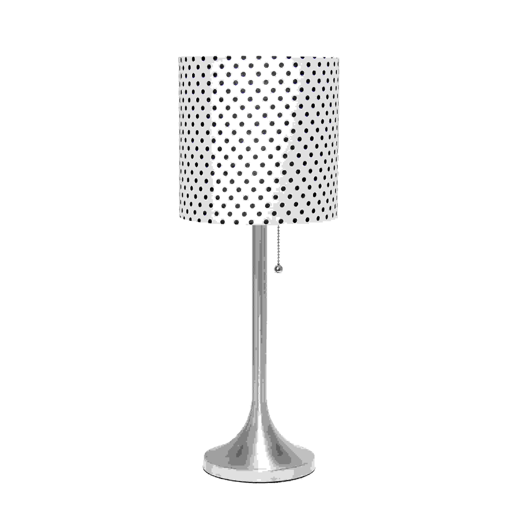 Simple Designs Brushed Nickel Tapered Table Lamp with Polka Dot Fabric Drum Shade