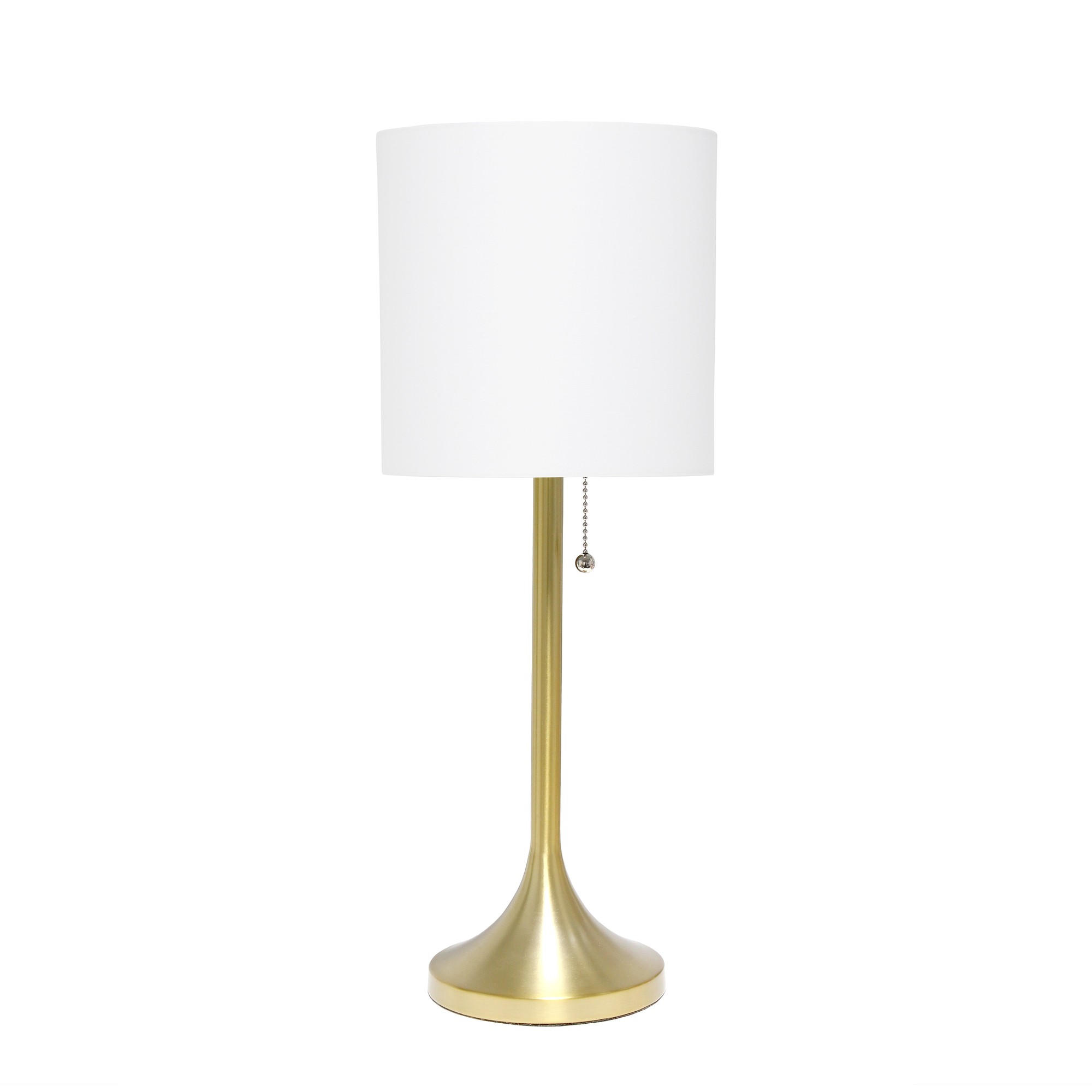 Simple Designs Gold Tapered Table Lamp with White Fabric Drum Shade