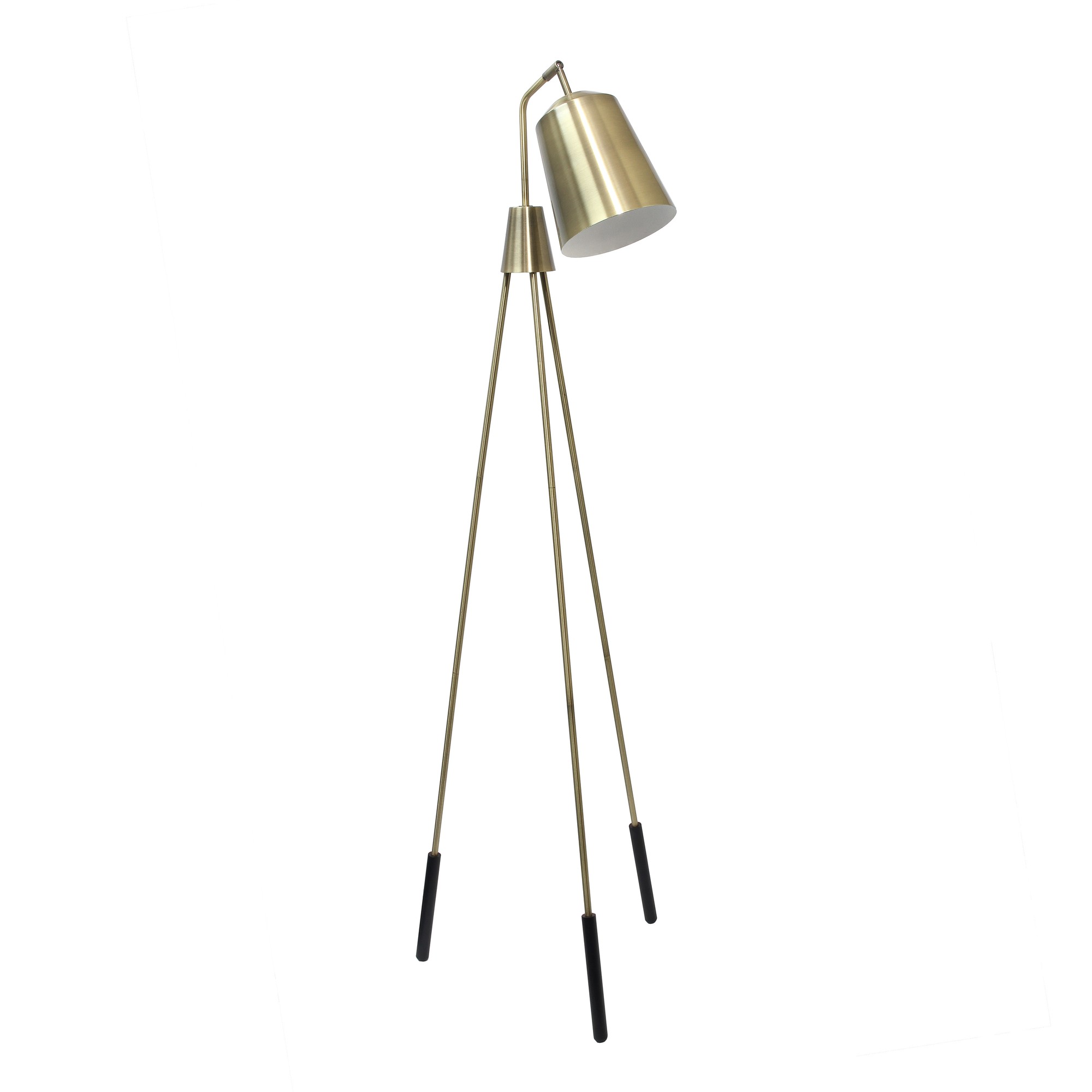 Lalia Home Industrial 1 Light Tripod Floor Lamp with Interior White Spotlight, Antique Brass