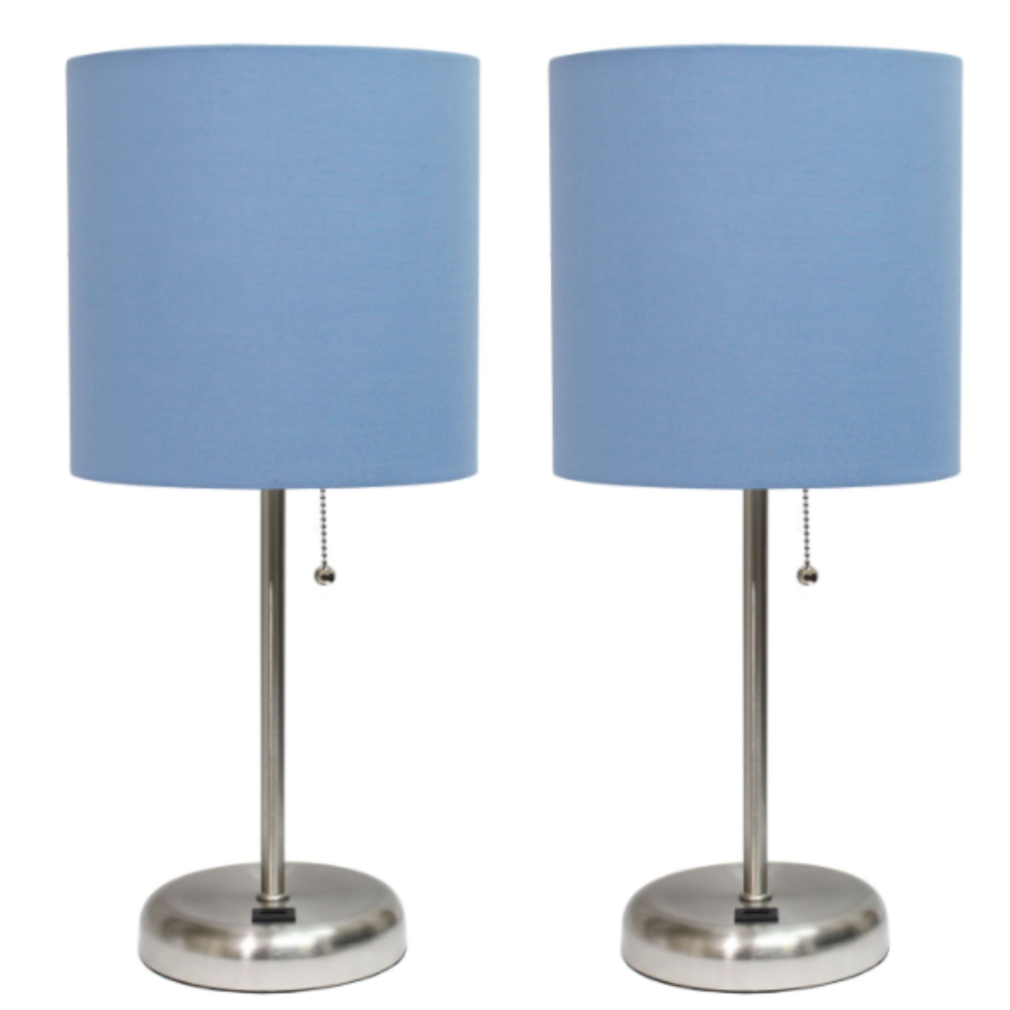 Simple Designs Stick Lamp with USB charging port and Fabric Shade 2 Pack Set, Blue