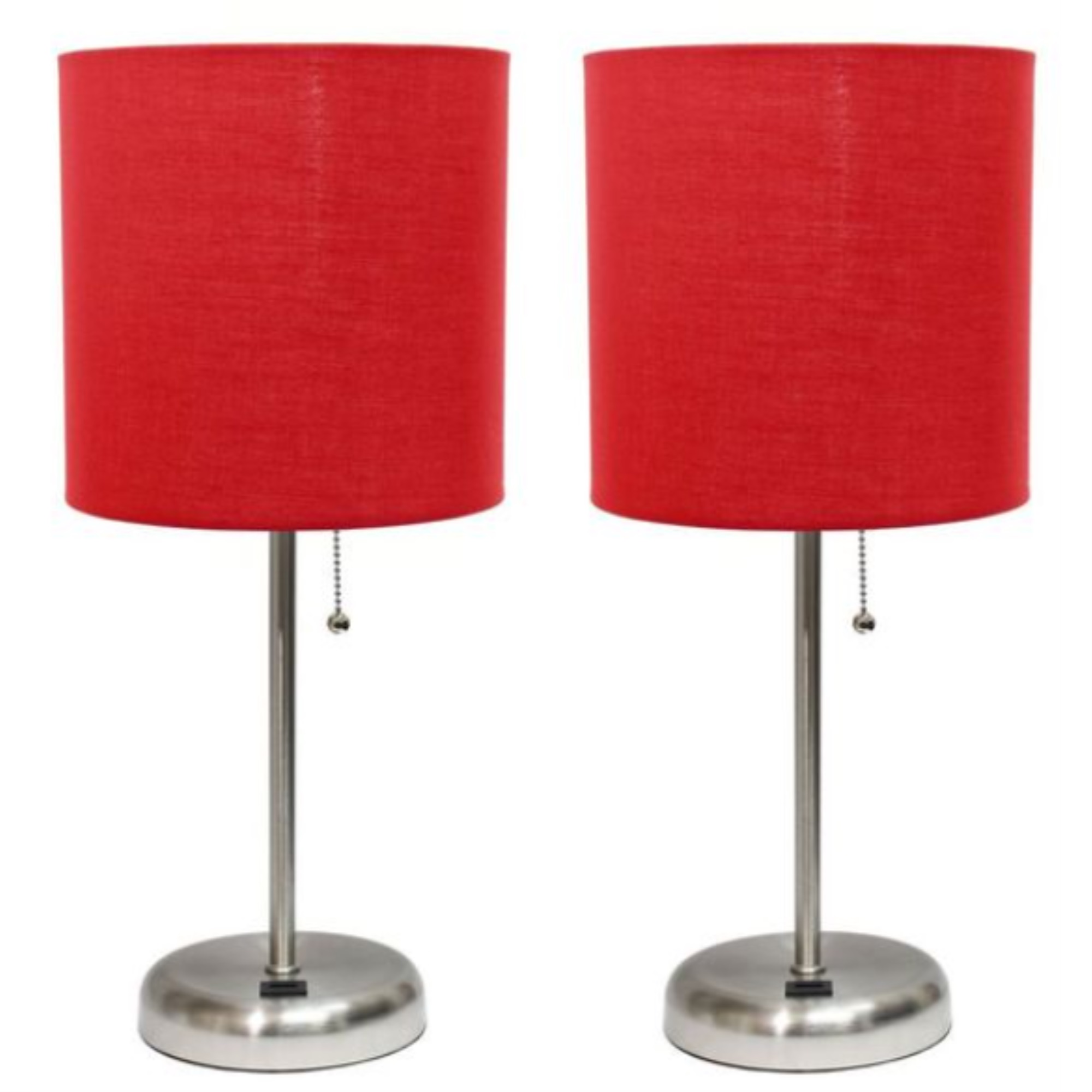 LimeLights Stick Lamp with USB charging port and Fabric Shade 2 Pack Set, Red