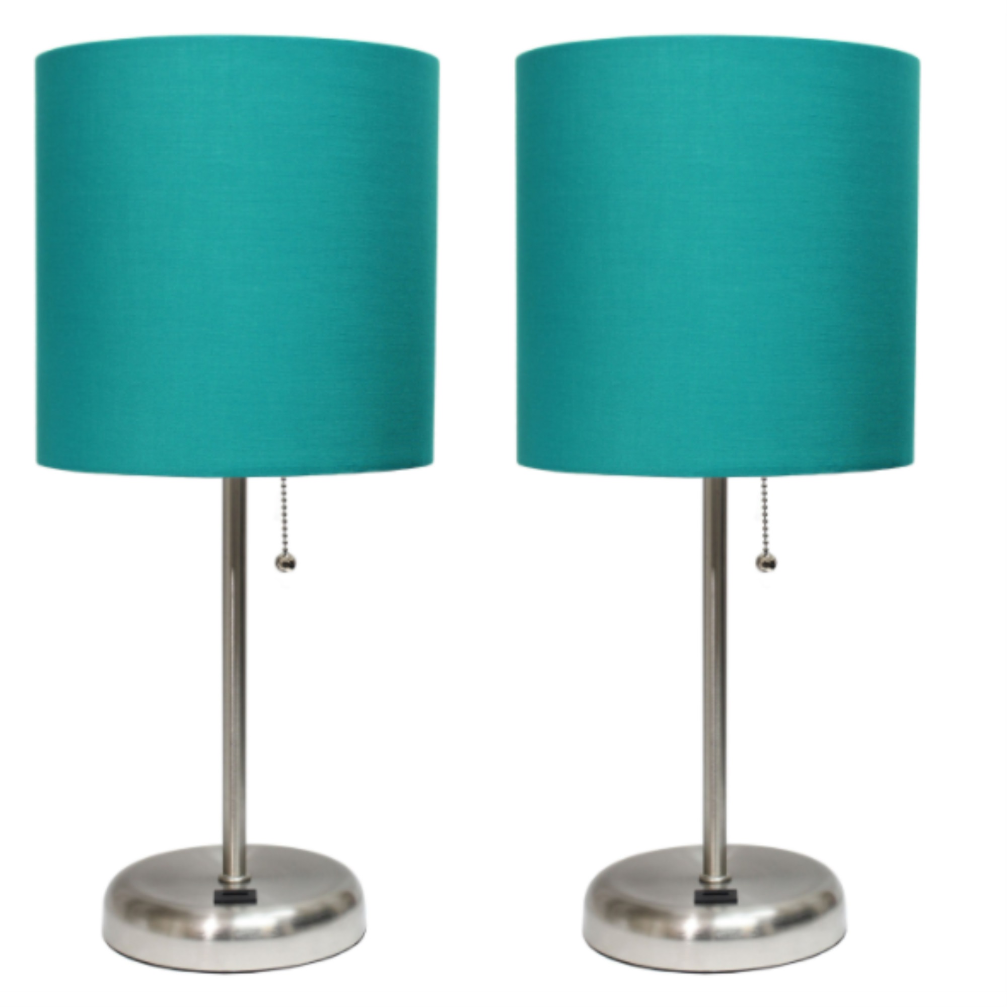 Simple Designs Stick Lamp with USB charging port and Fabric Shade 2 Pack Set, Teal