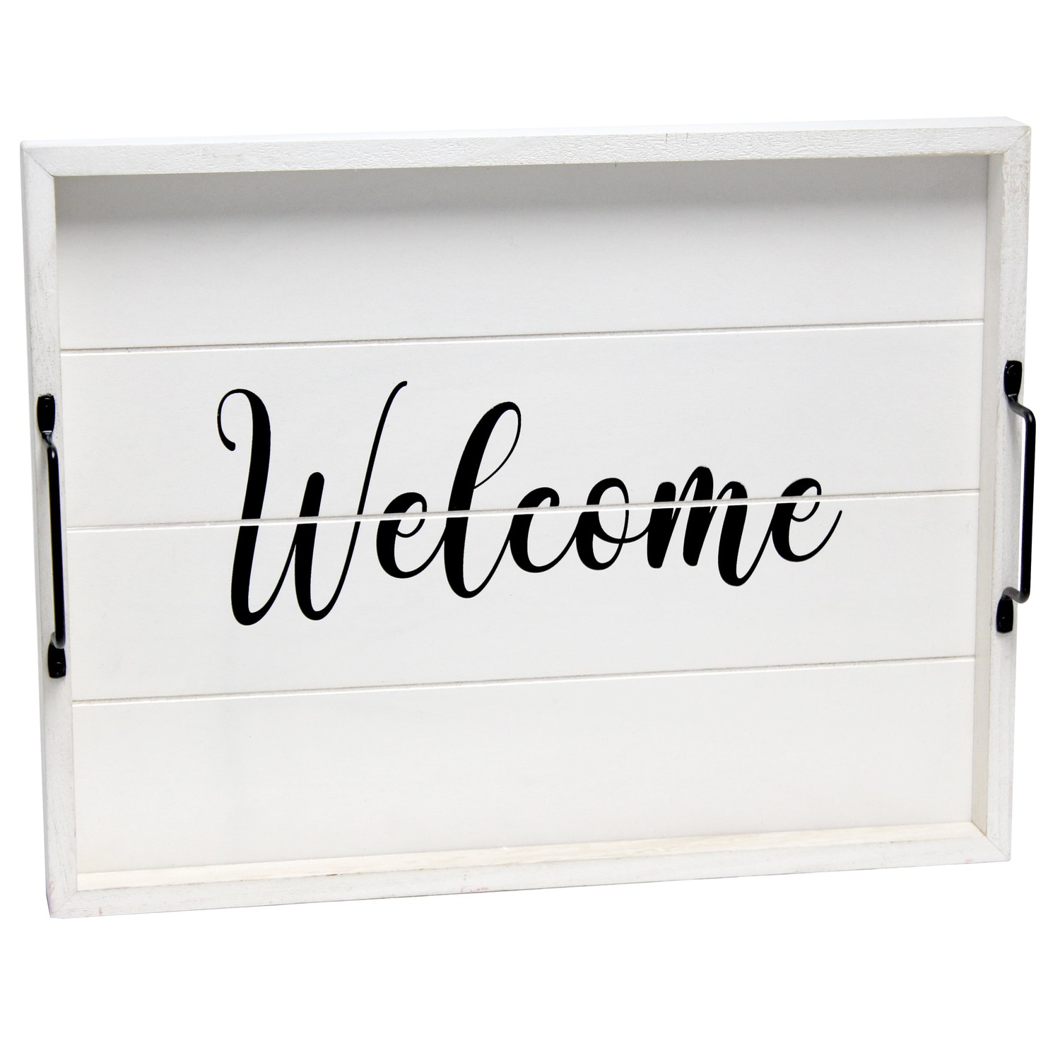 Elegant Designs Decorative Wood Serving Tray w/ Handles, 15.50" x 12", "Welcome"