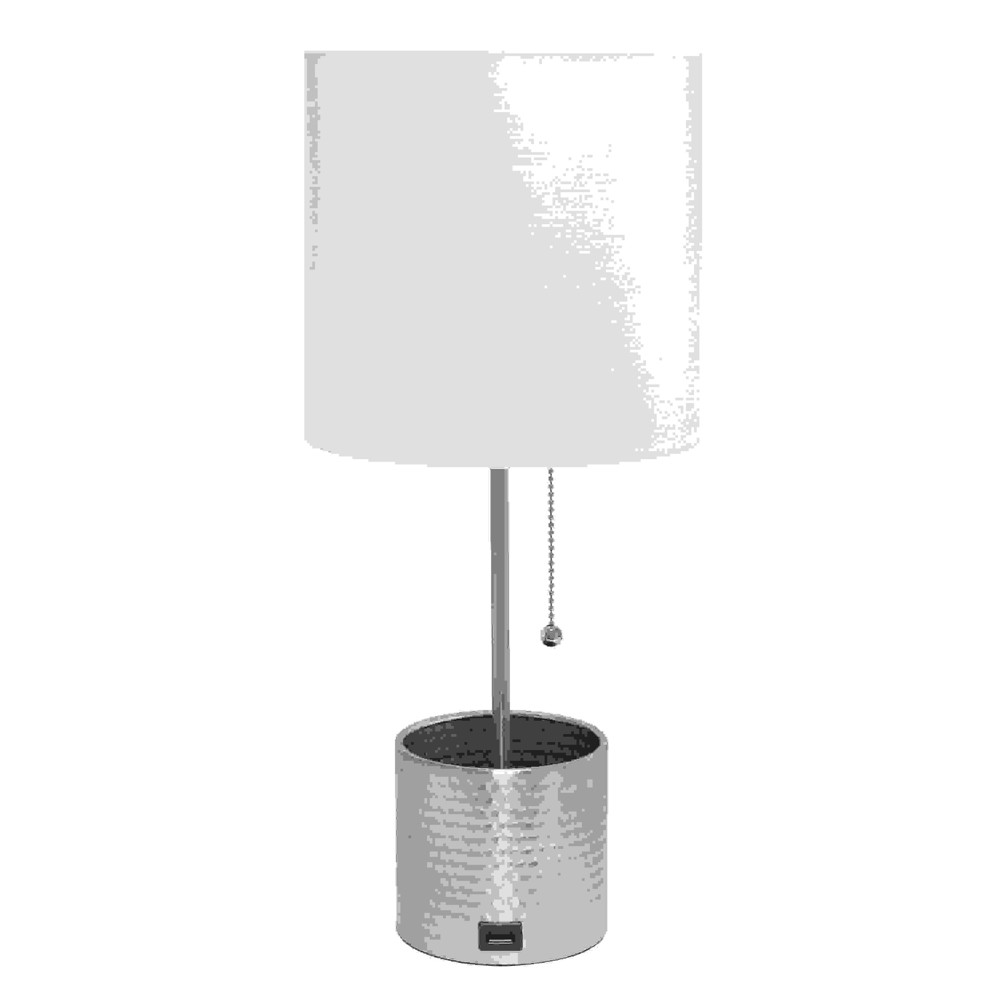 Simple Designs Hammered Metal Organizer Table Lamp with USB charging port and Fabric Shade, Brushed Nickel