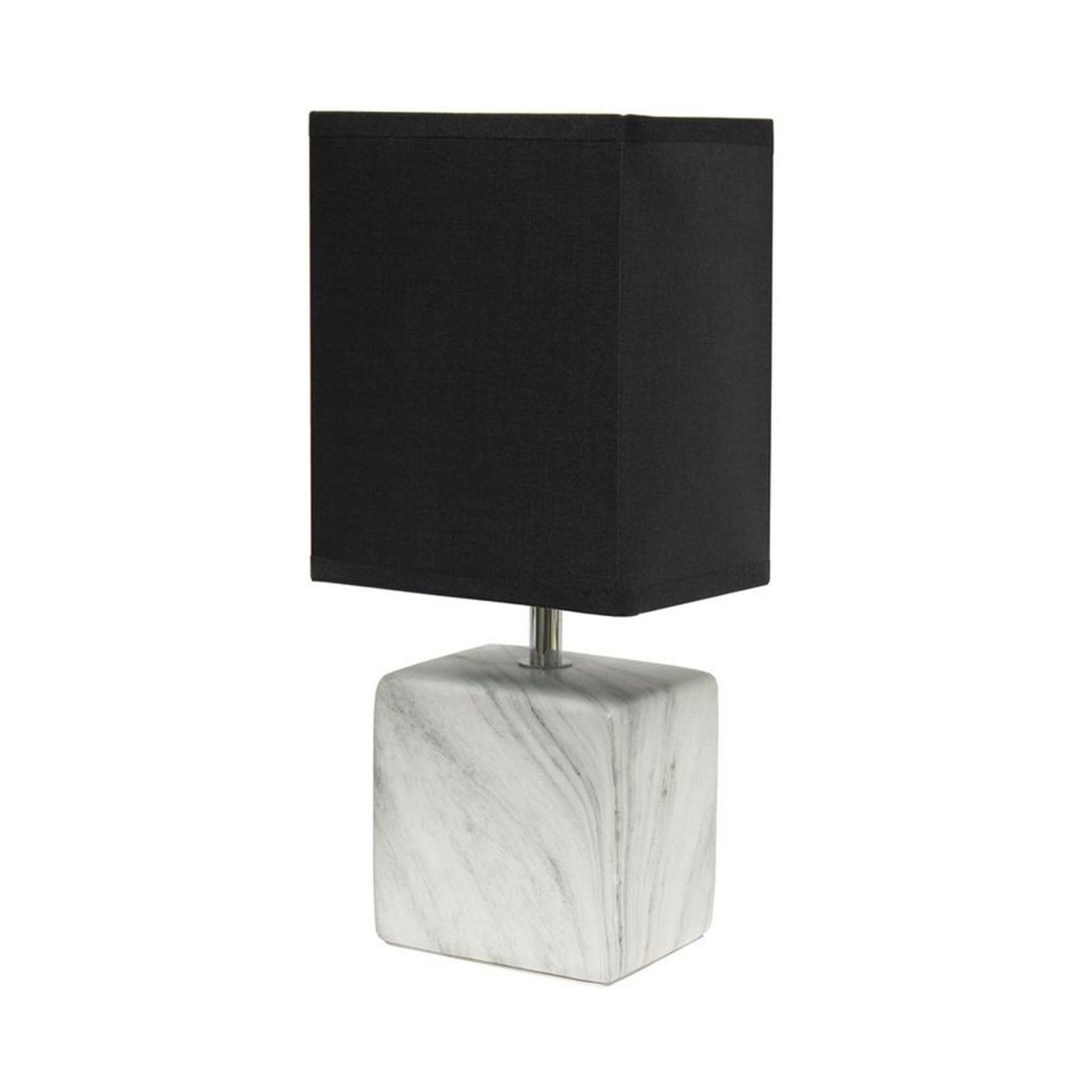Simple Designs Petite Marbled Ceramic Table Lamp with Fabric Shade, White with Black Shade