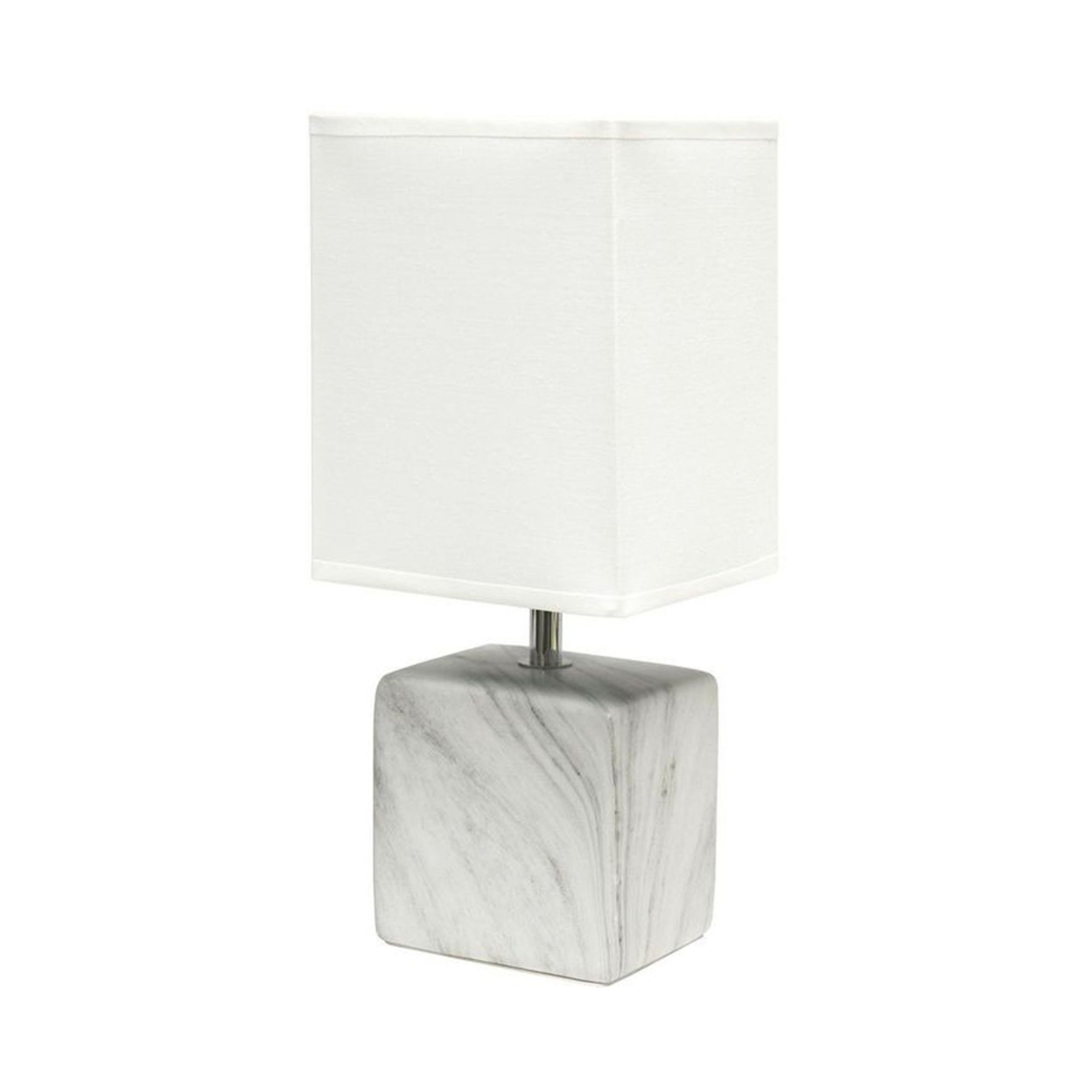 Simple Designs Petite Marbled Ceramic Table Lamp with Fabric Shade, White with White Shade