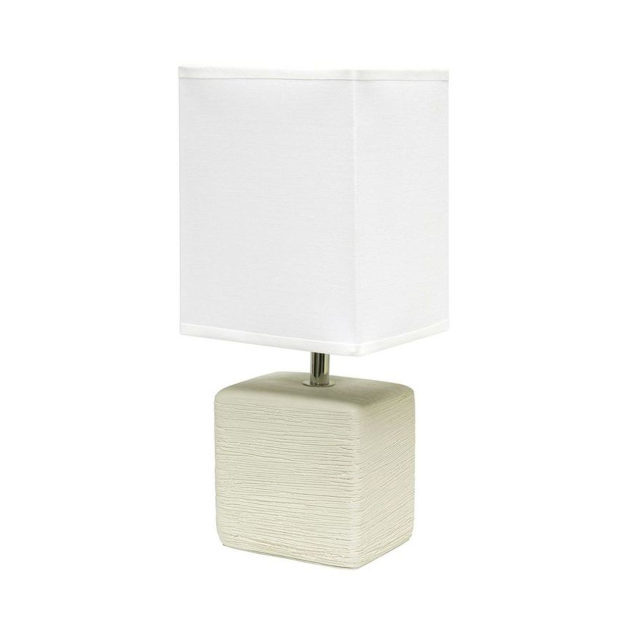 Simple Designs Petite Faux Stone Table Lamp with Fabric Shade, OffWhite with White Shade