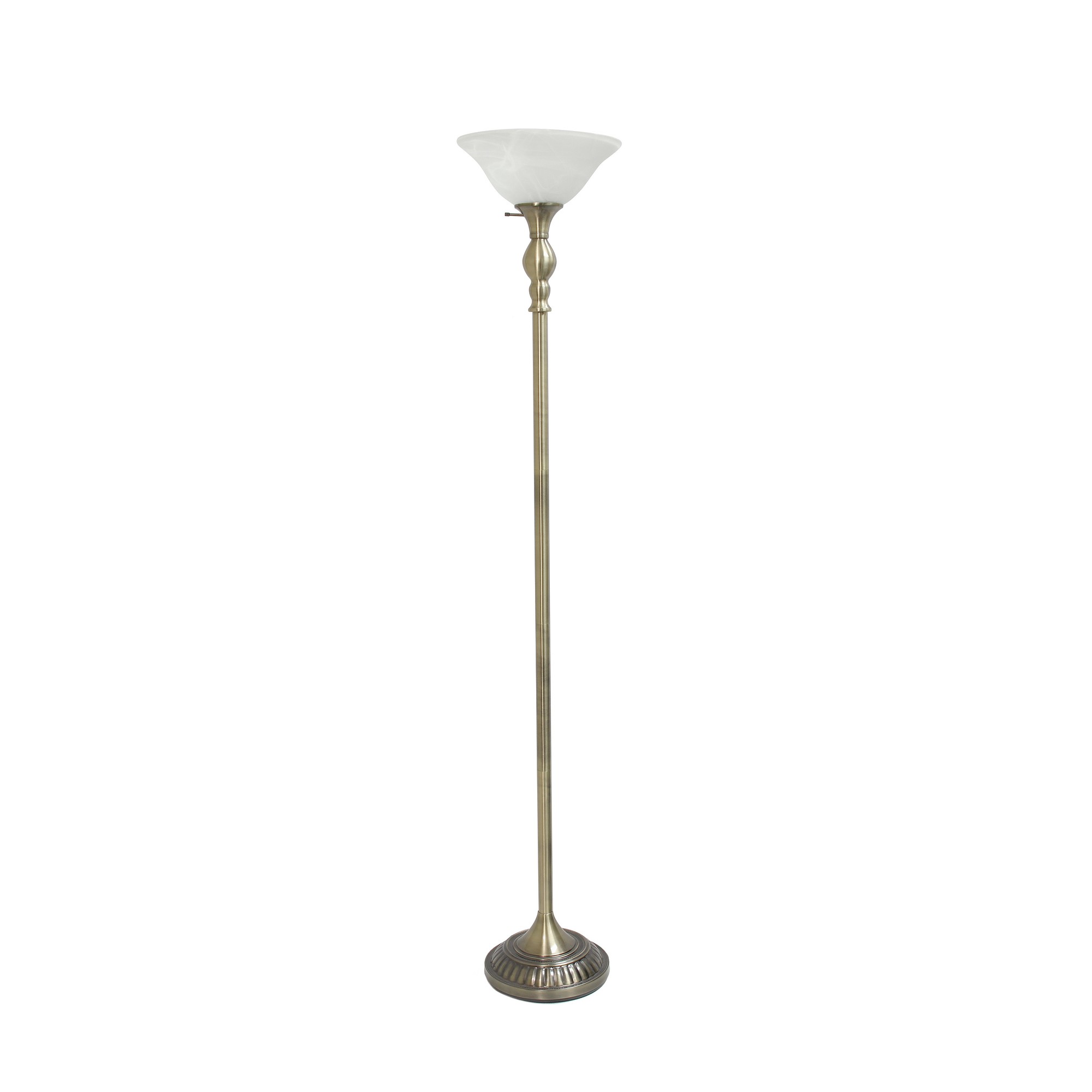 Lalia Home Classic 1 Light Torchiere Floor Lamp with Marbleized Glass Shade, Antique Brass