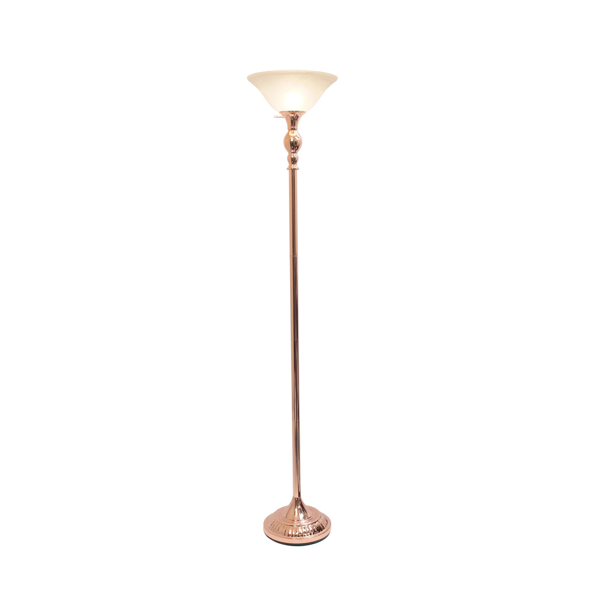 Lalia Home Classic 1 Light Torchiere Floor Lamp with Marbleized Glass Shade, Rose Gold