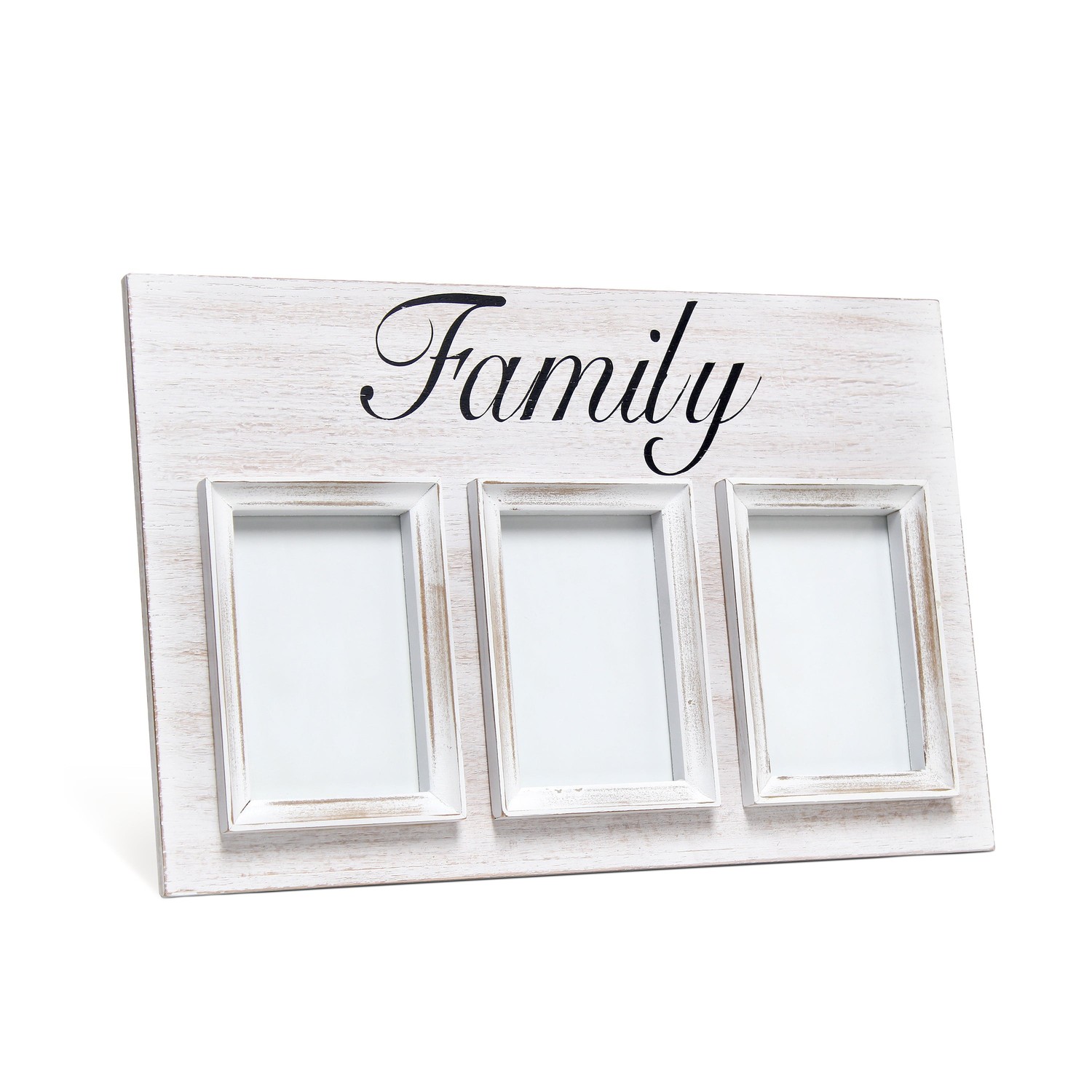 Elegant Designs 3 Photo Collage Frame 4x6 Picture Frame, White Wash "Family"