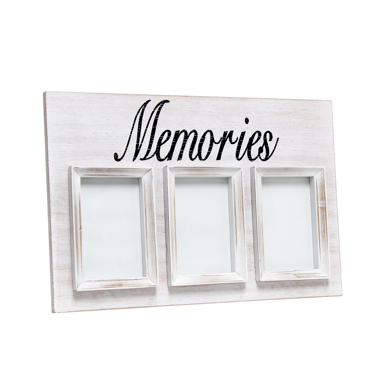 Elegant Designs 3 Photo Collage Frame 4x6 Picture Frame, White Wash "Memories"