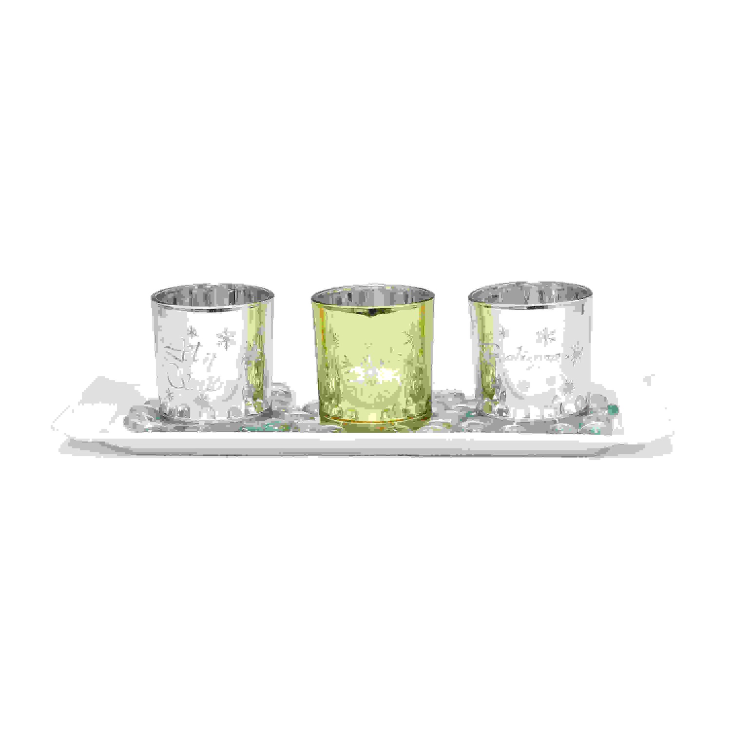 Elegant Designs Winter Wonderland Candle Set of 3, Silver and Gold