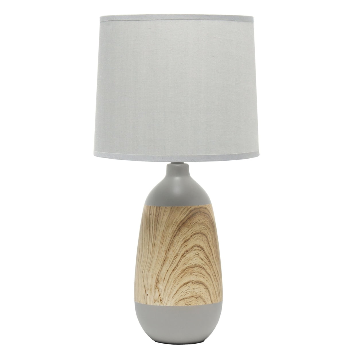 Simple Designs Ceramic Oblong Table Lamp, Light Wood and Gray