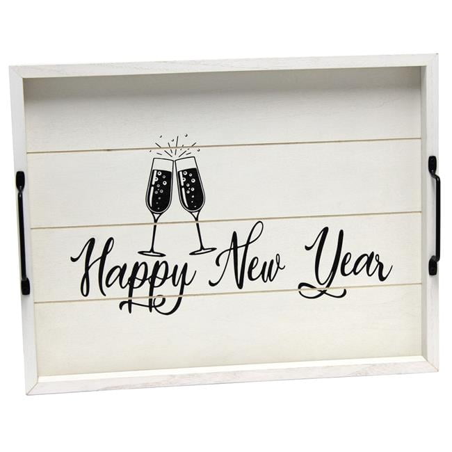 Elegant Designs Decorative Wood Serving Tray w/ Handles, 15.50" x 12", "Happy New Year"