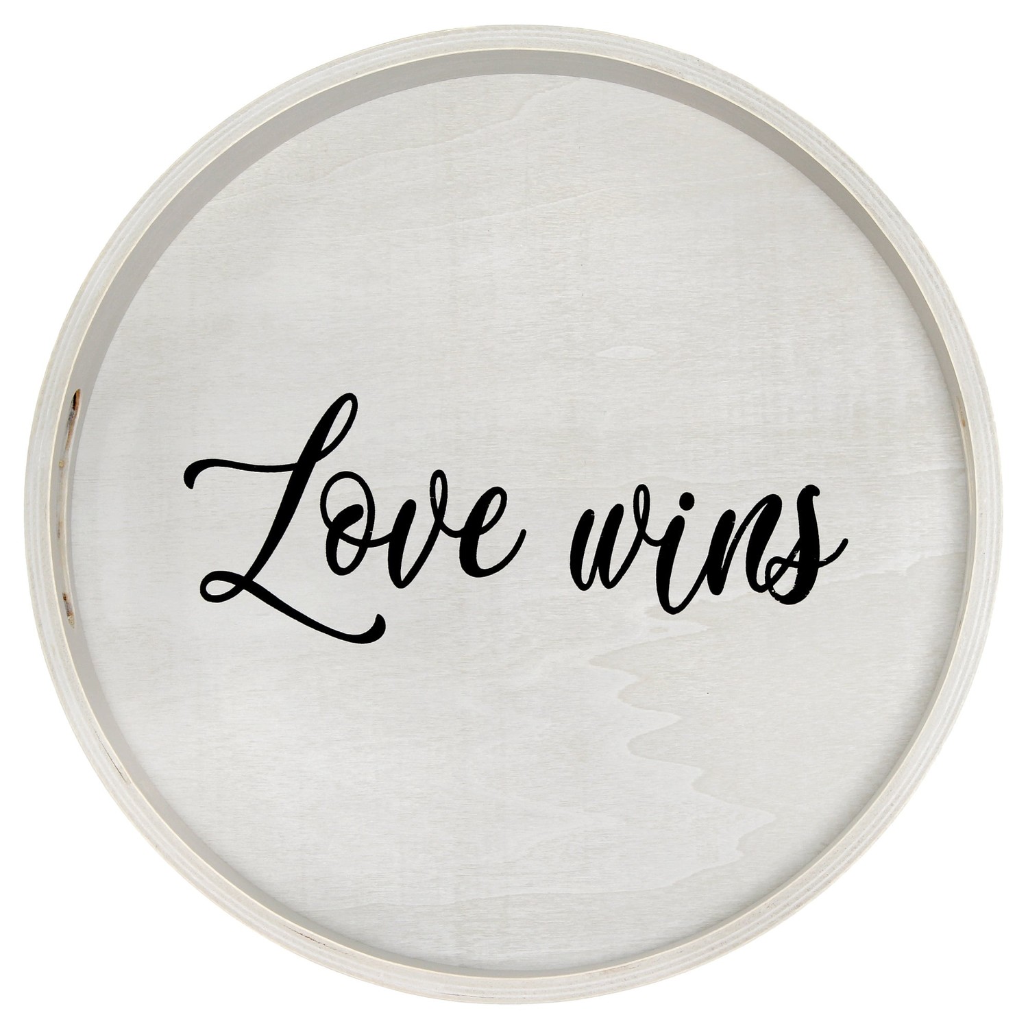 Elegant Designs Decorative 13.75" Round Wood Serving Tray w/ Handles, "Love Wins"