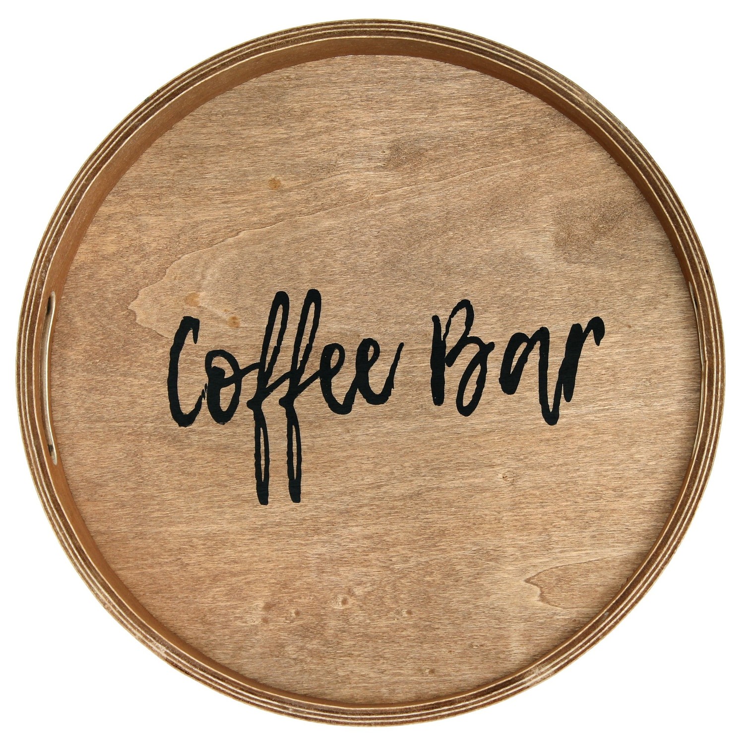Elegant Designs Decorative 13.75" Round Wood Serving Tray w/ Handles, "Coffee Bar"