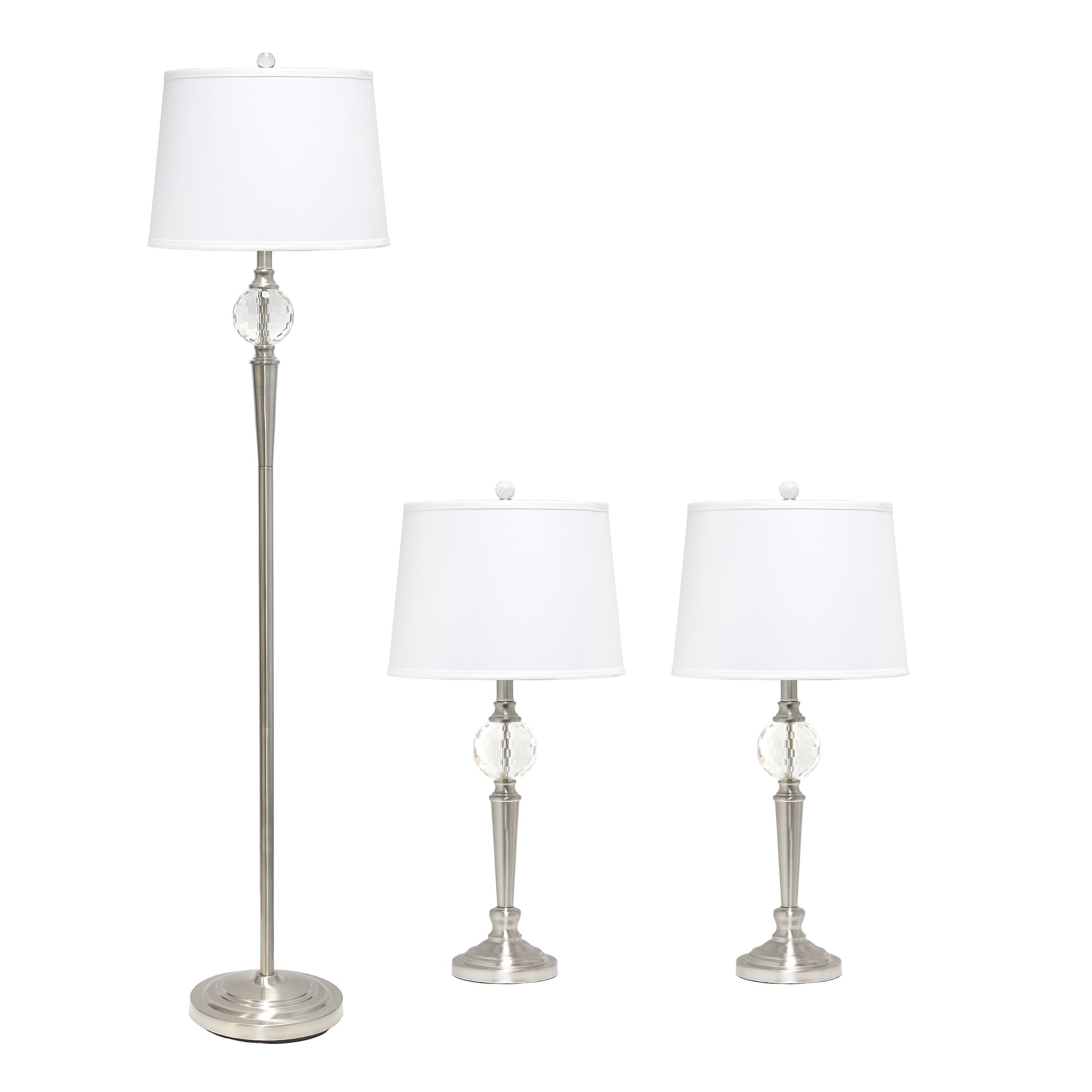 Lalia Home Crystal Drop Table and Floor Lamp Set in Brushed Nickel